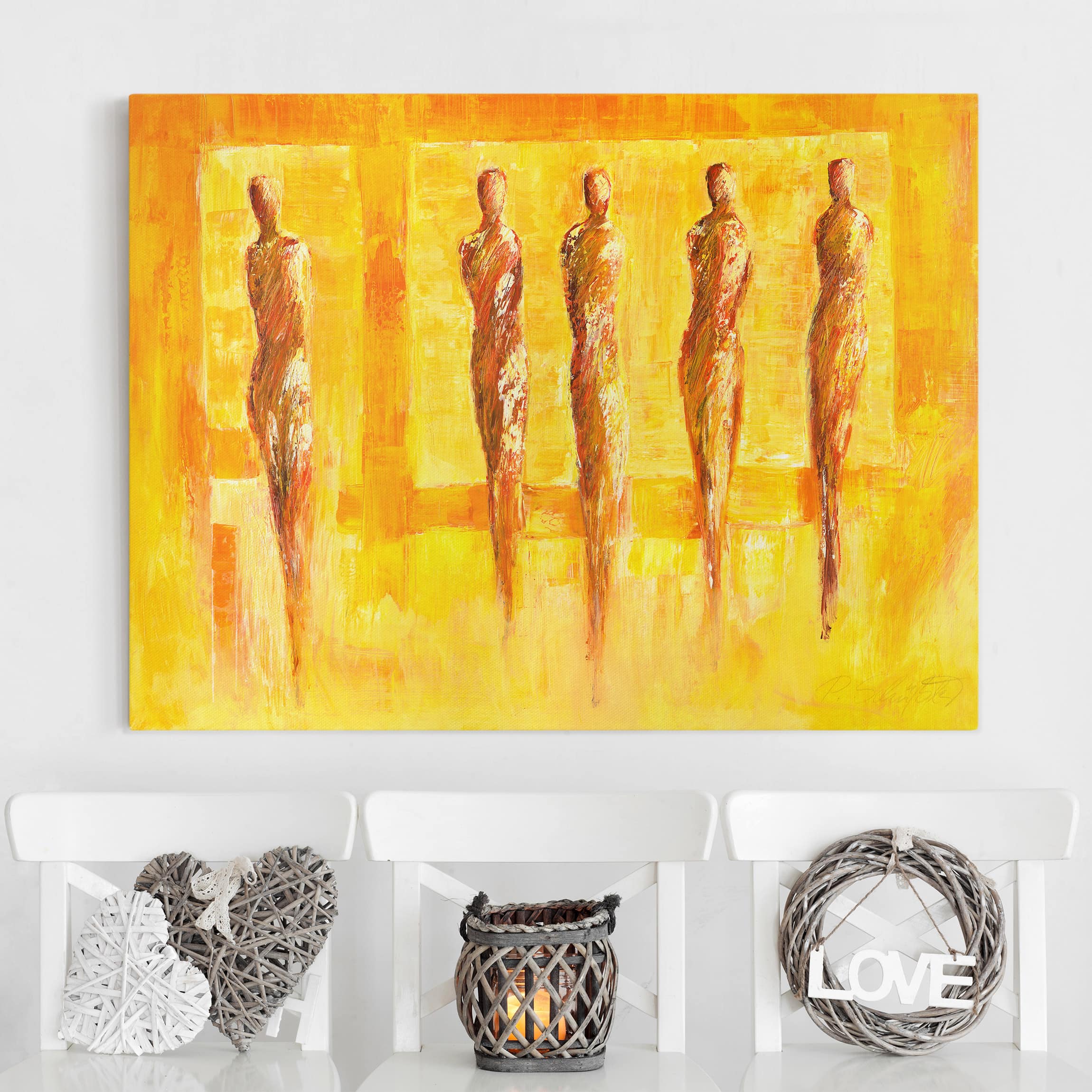 Leinwandbild - Querformat Fünf Figuren in Gelb