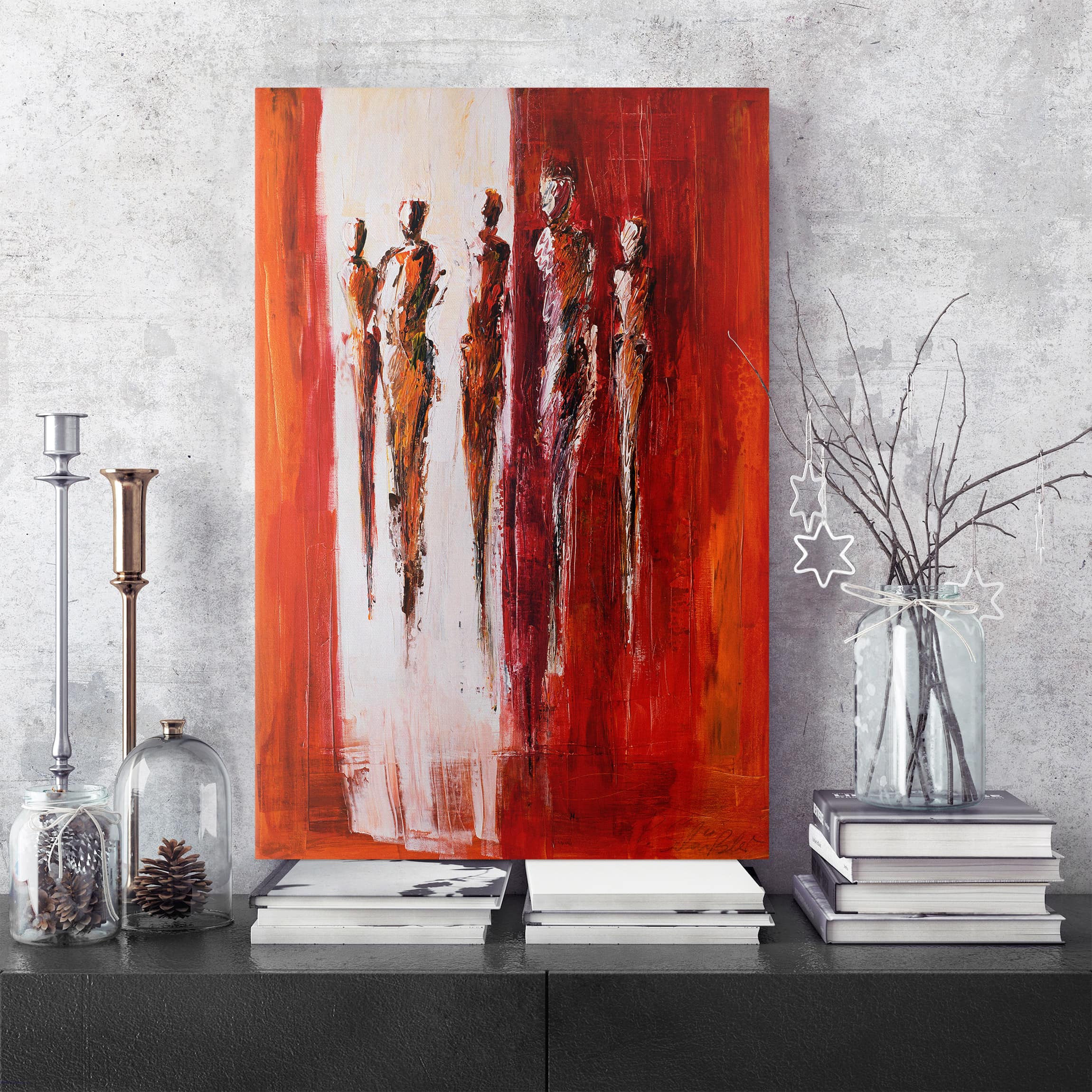 Leinwandbild - Hochformat Petra Schüßler - Fünf Figuren in Rot 01