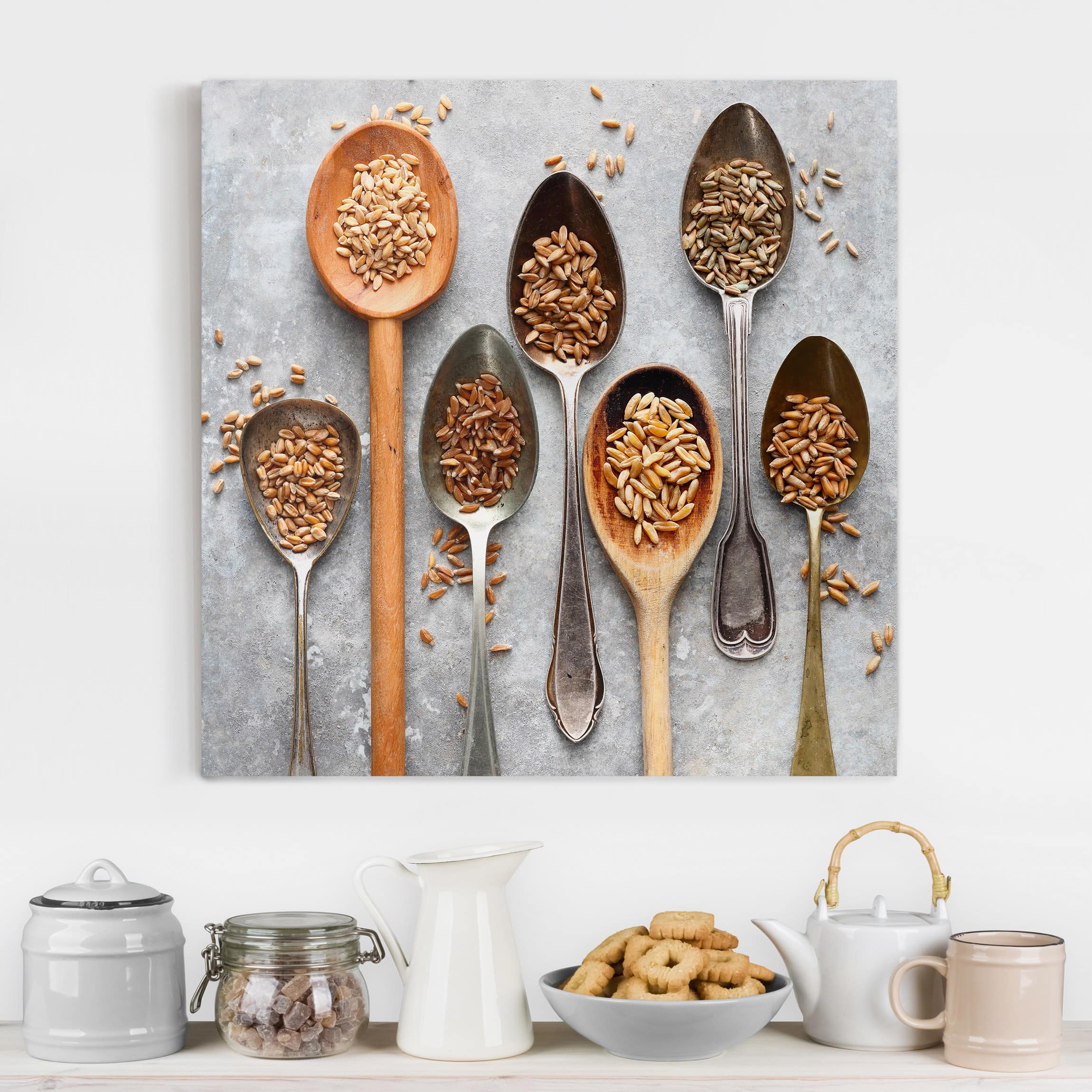 Leinwandbild Küche Getreidekörner Löffel