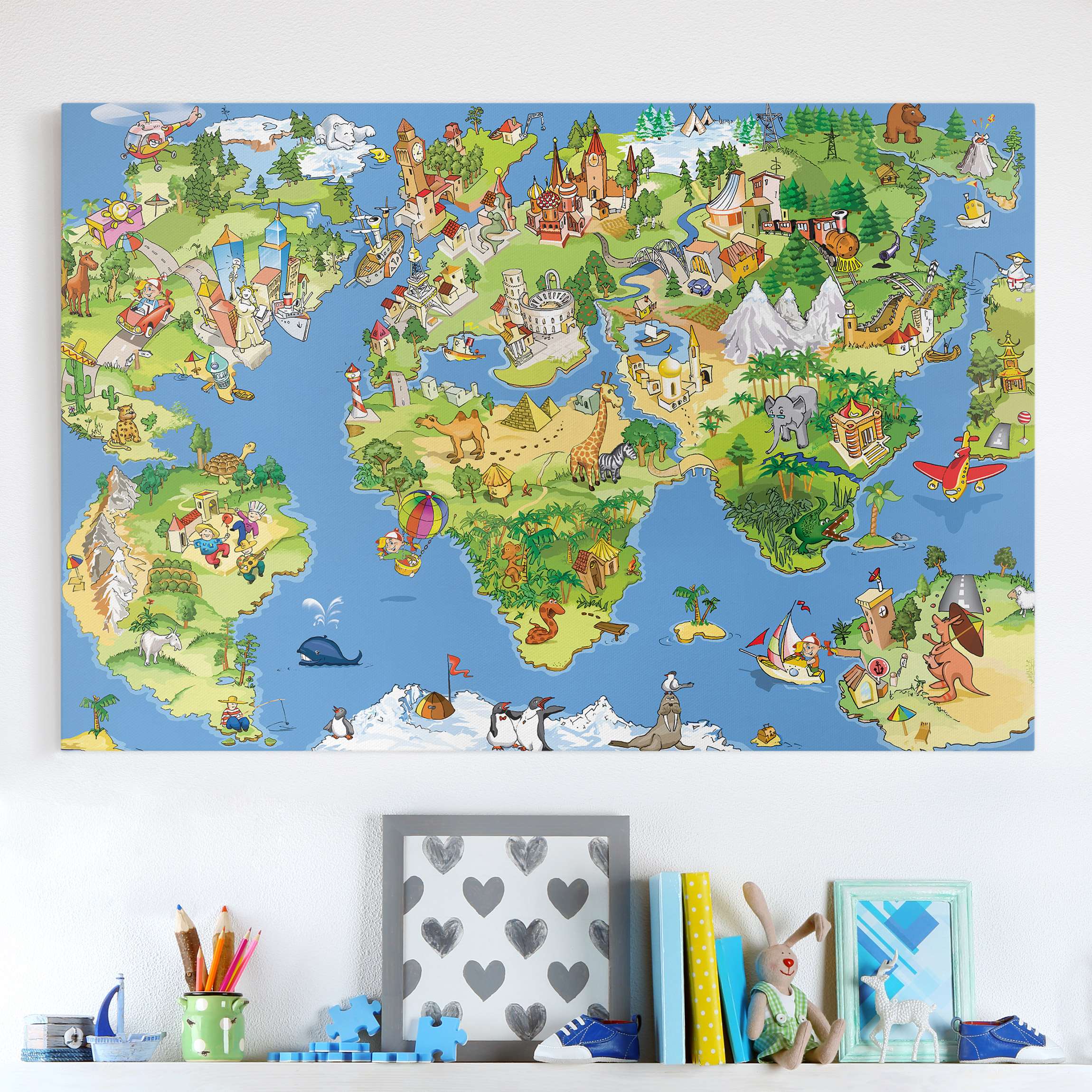 Leinwandbild - Querformat Great and Funny Worldmap