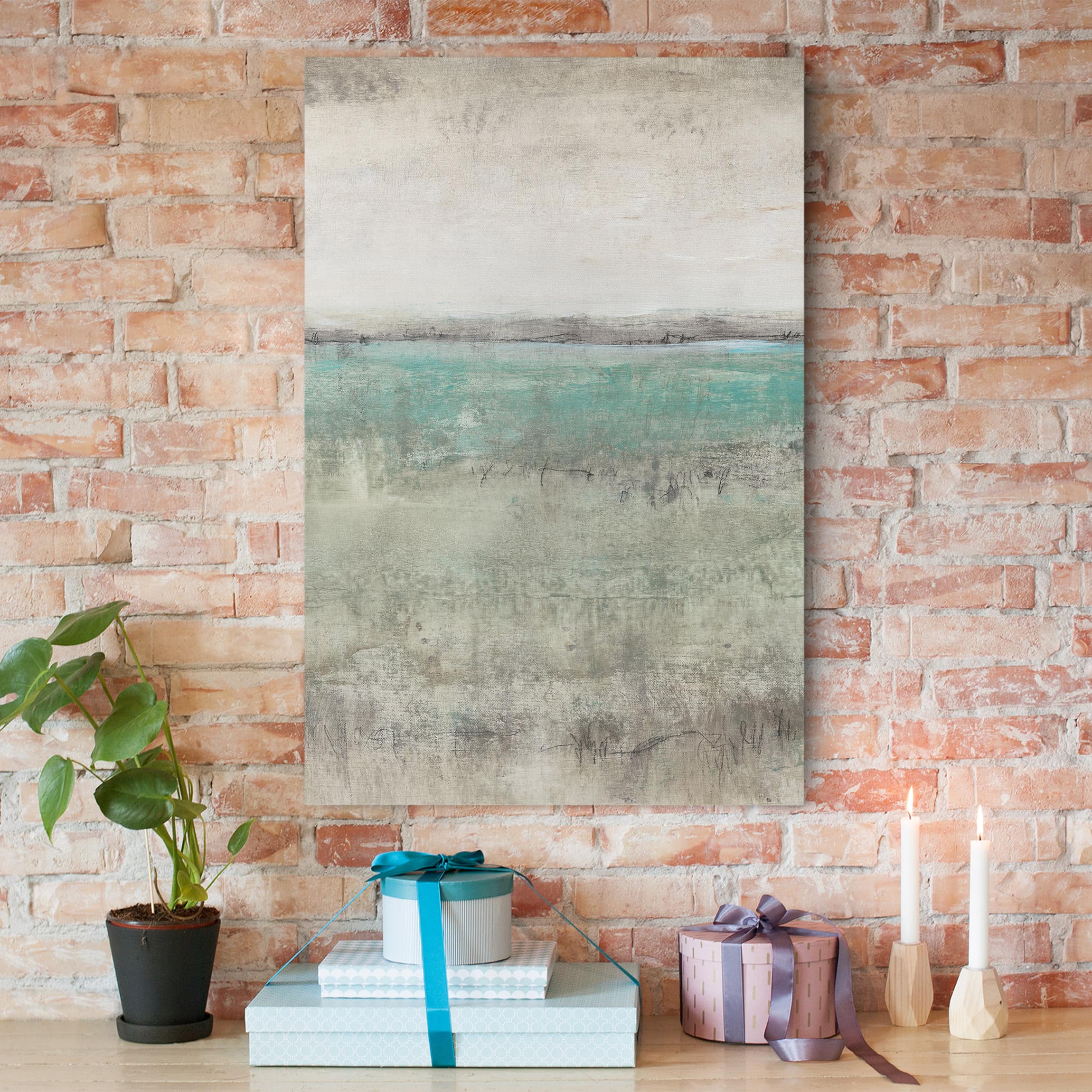 Leinwandbild - Hochformat Horizont über Türkis I