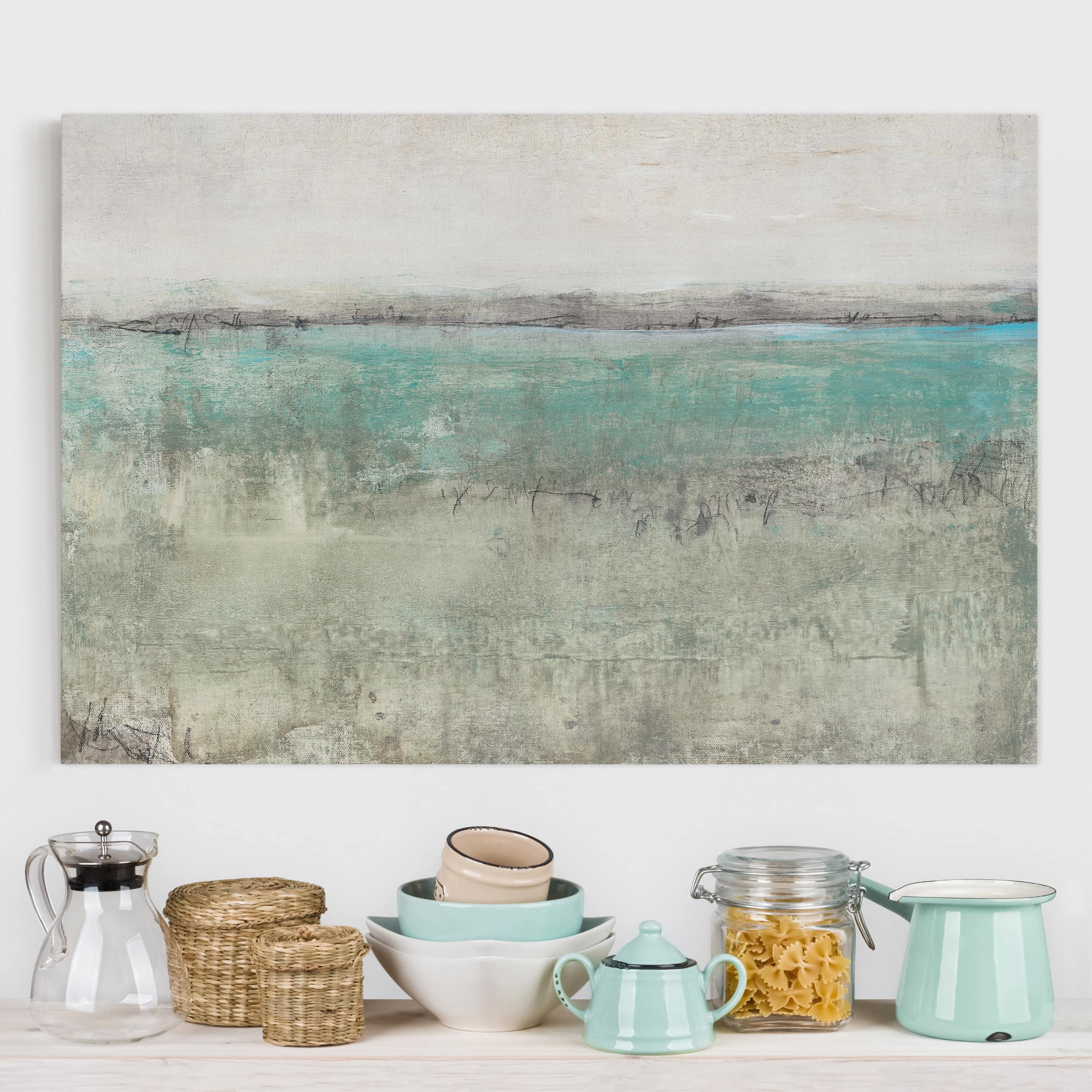 Leinwandbild - Querformat Horizont über Türkis I