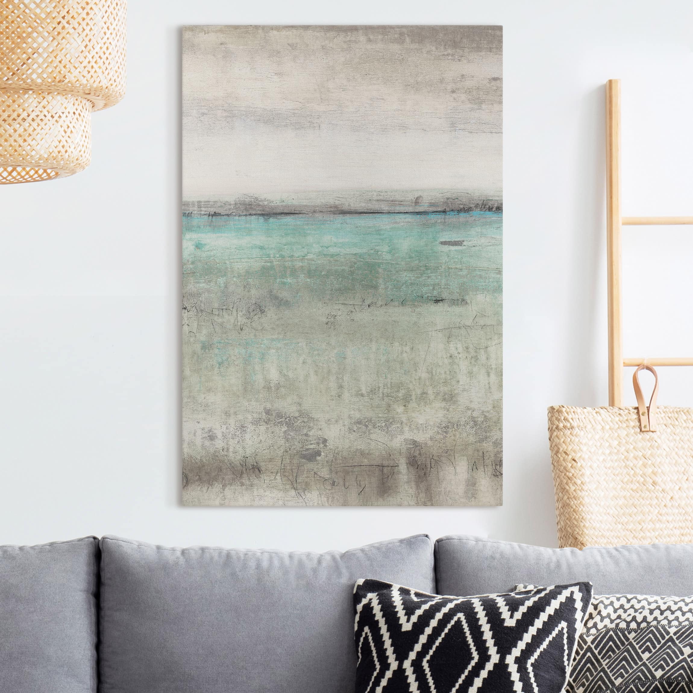 Leinwandbild - Hochformat Horizont über Türkis II