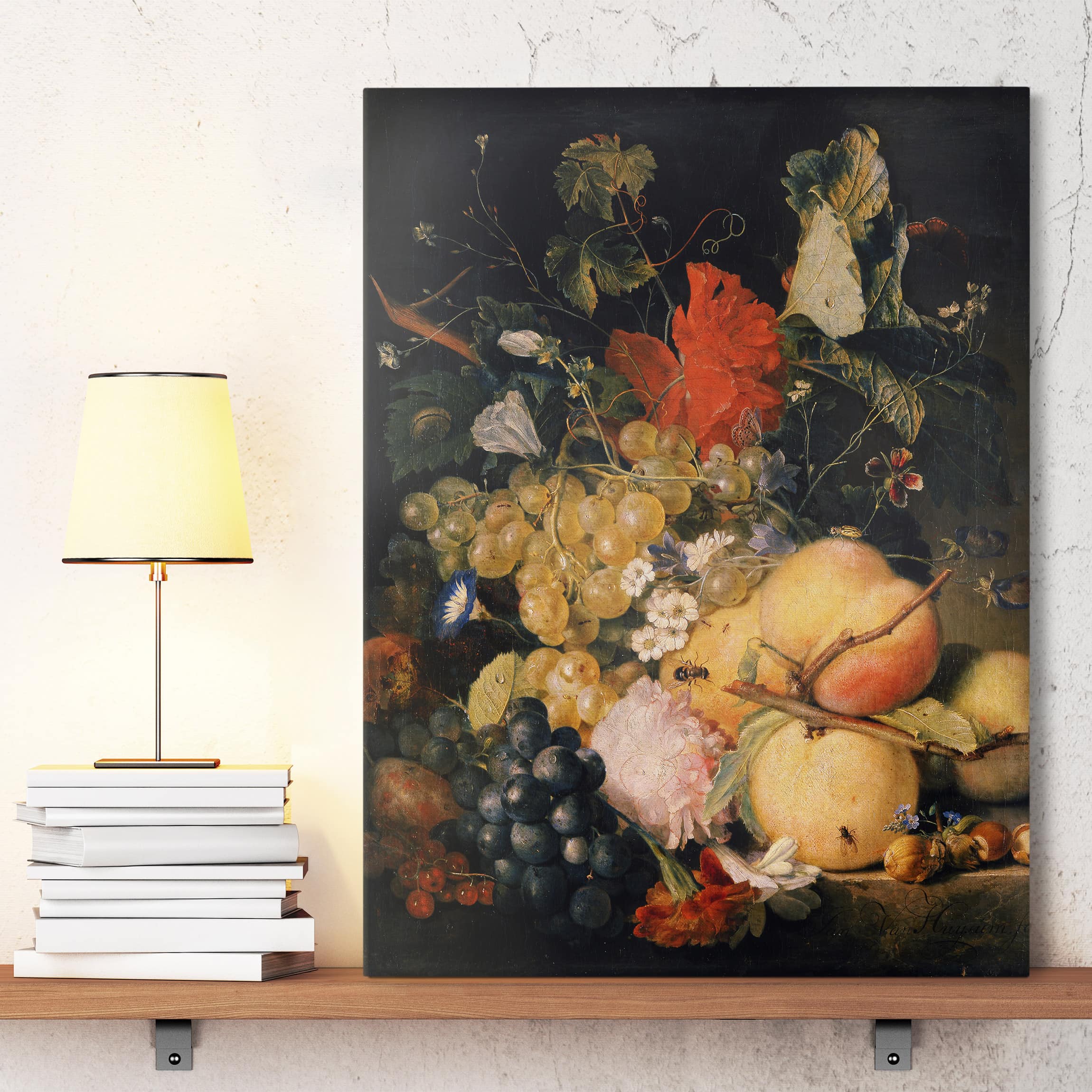 Leinwandbild Kunstdruck Jan van Huysum - Früchte Blumen und Insekten
