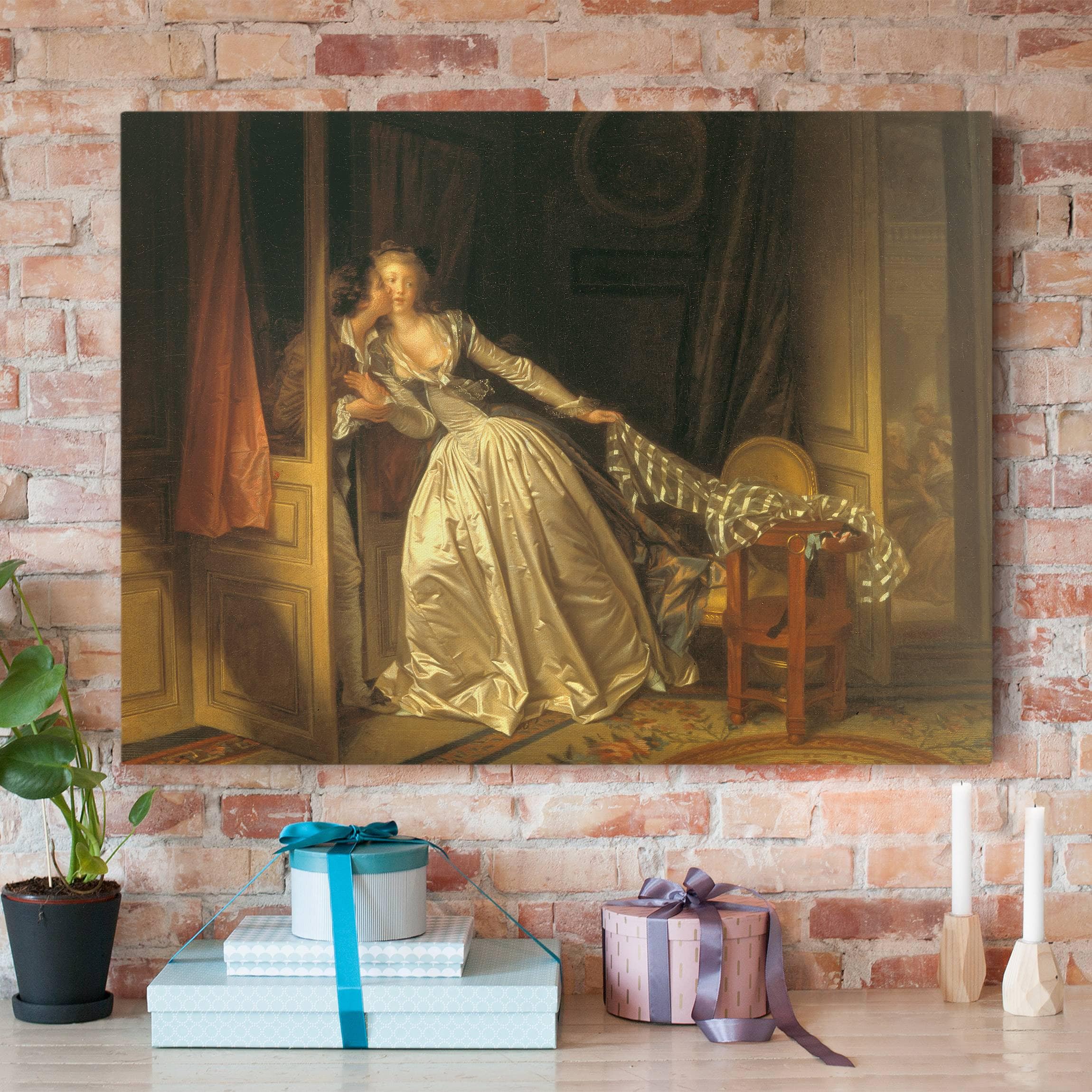 Leinwandbild Kunstdruck Jean Honoré Fragonard - Der gestohlene Kuss