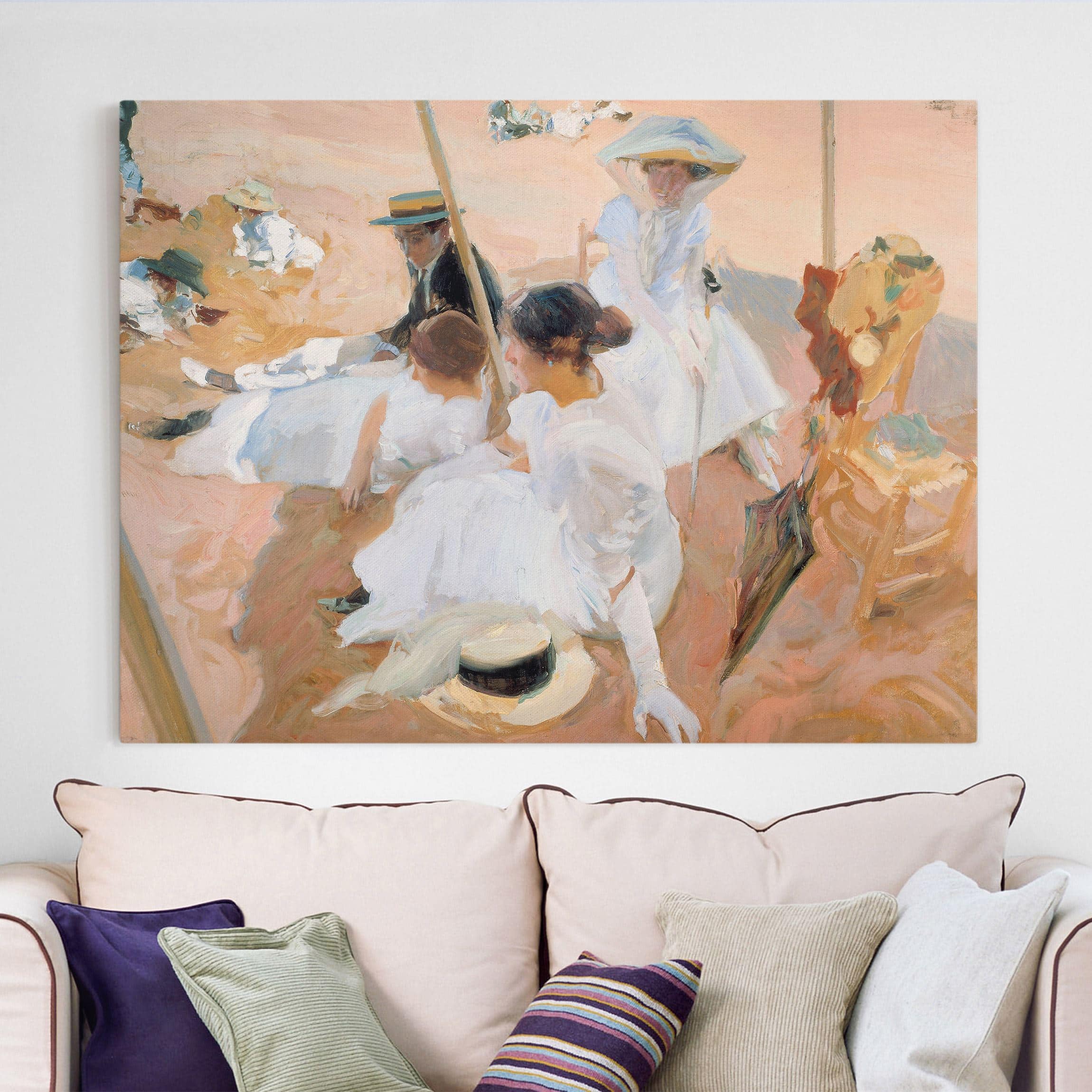 Leinwandbild Kunstdruck Joaquin Sorolla - Unter der Markise am Strand