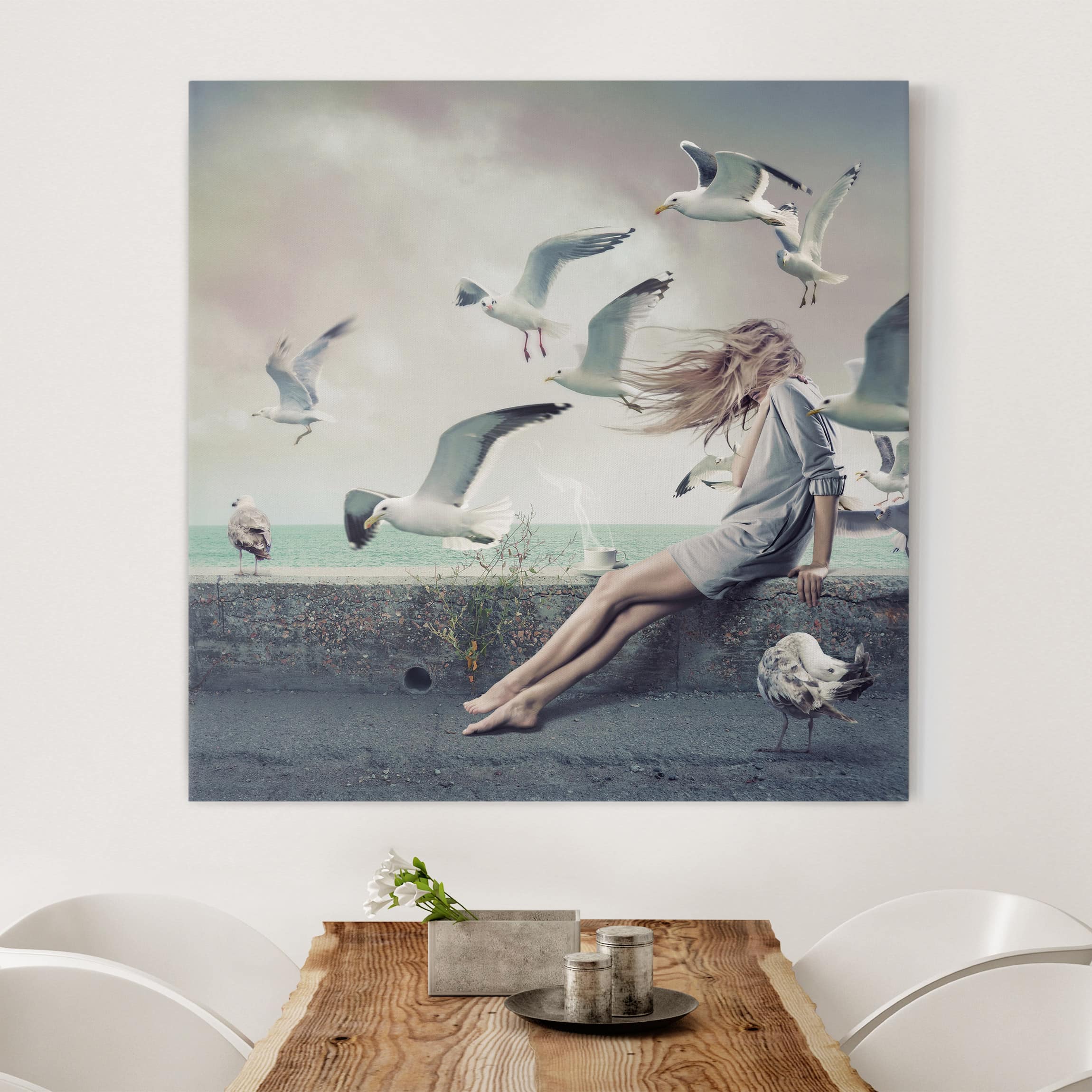 Leinwandbild Portrait Kaffee am Meer