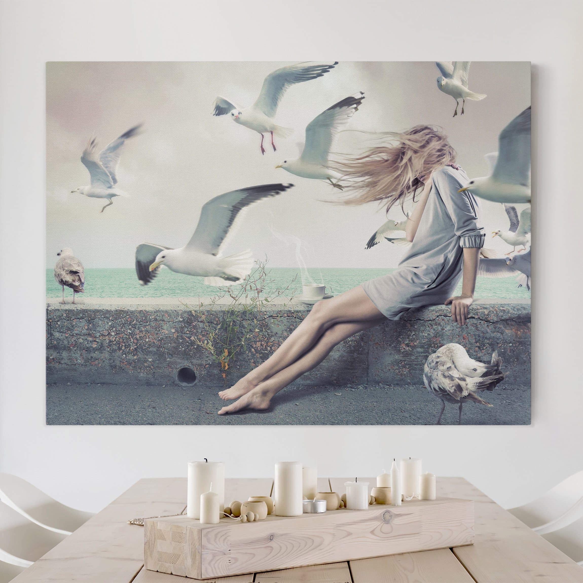 Leinwandbild - Querformat Kaffee am Meer