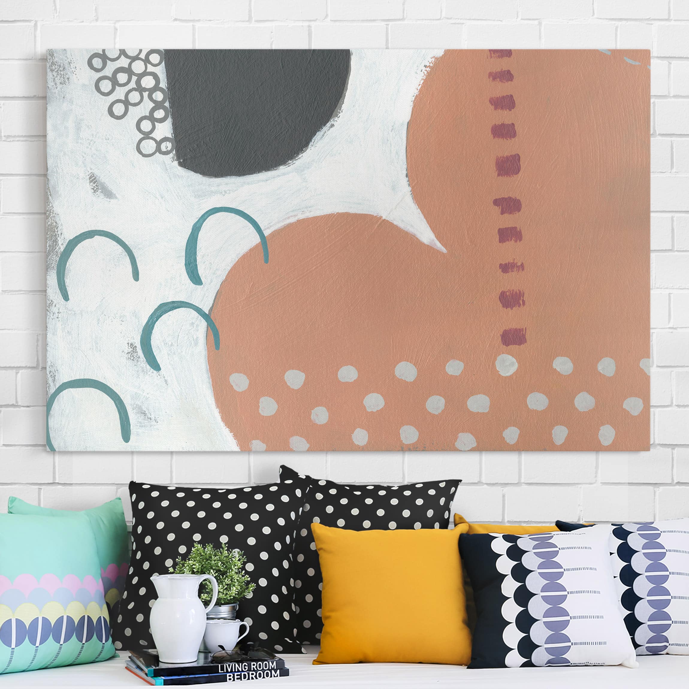 Leinwandbild - Querformat Karneval der Formen in Lachs III