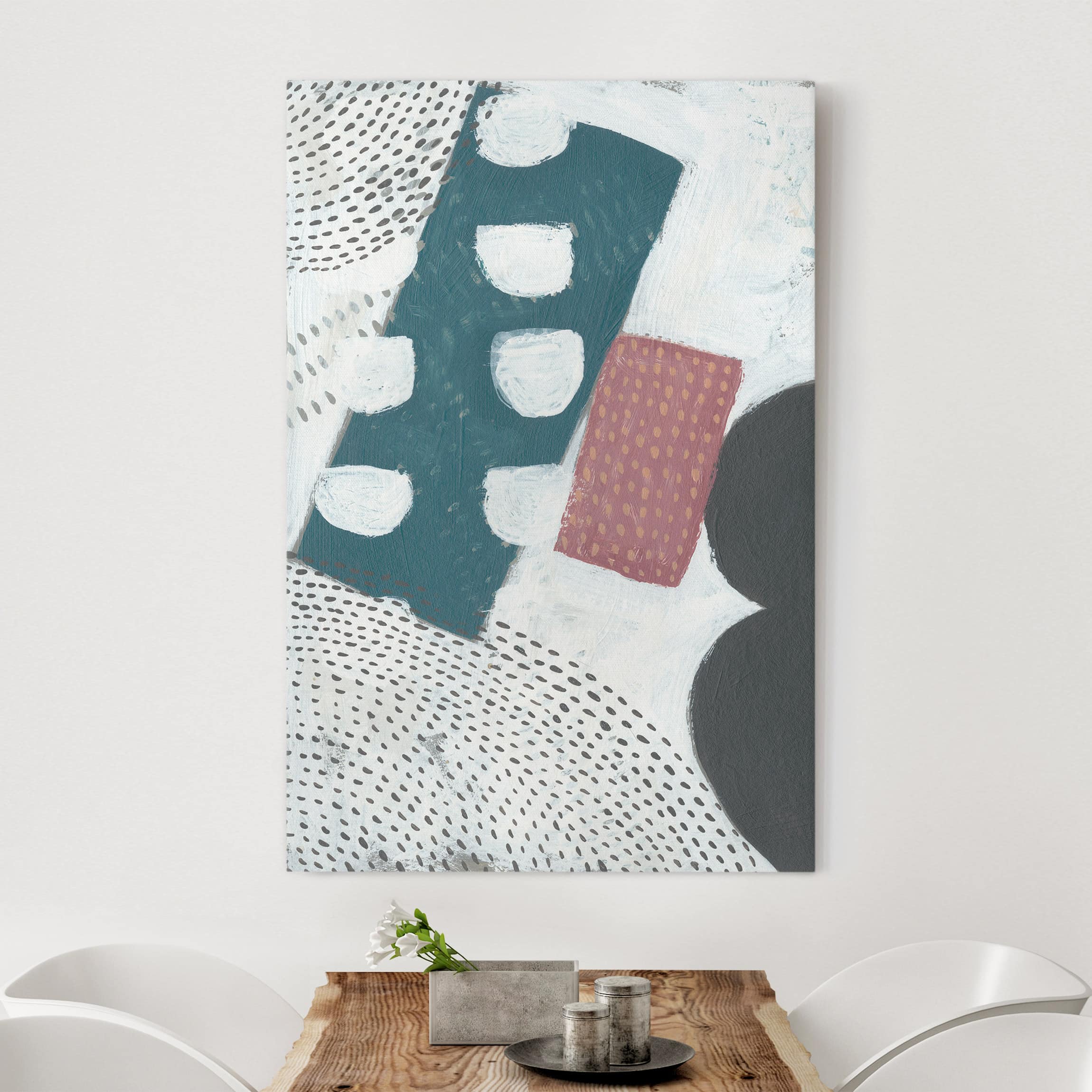 Leinwandbild - Hochformat Karneval der Formen in Petrol I