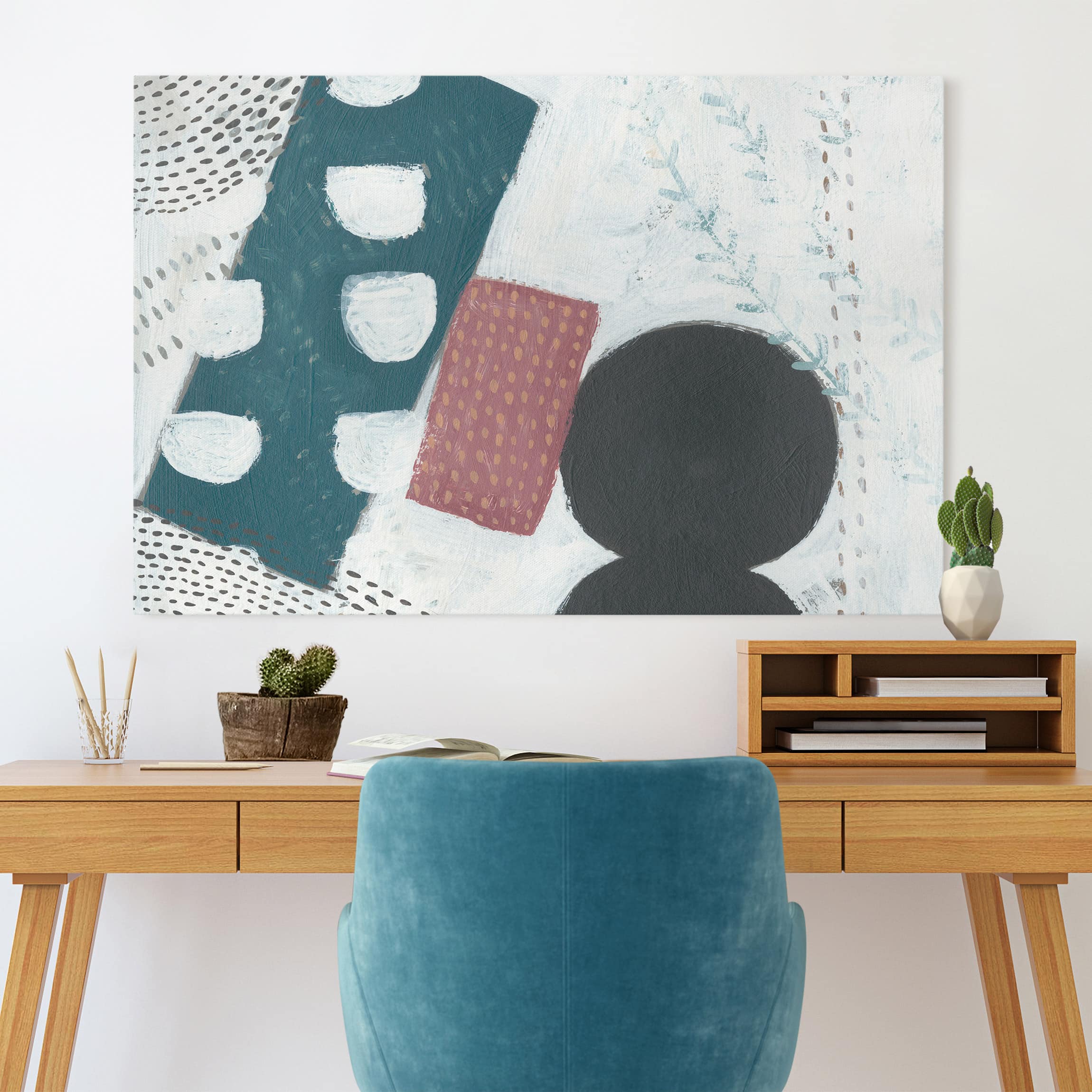 Leinwandbild - Querformat Karneval der Formen in Petrol I