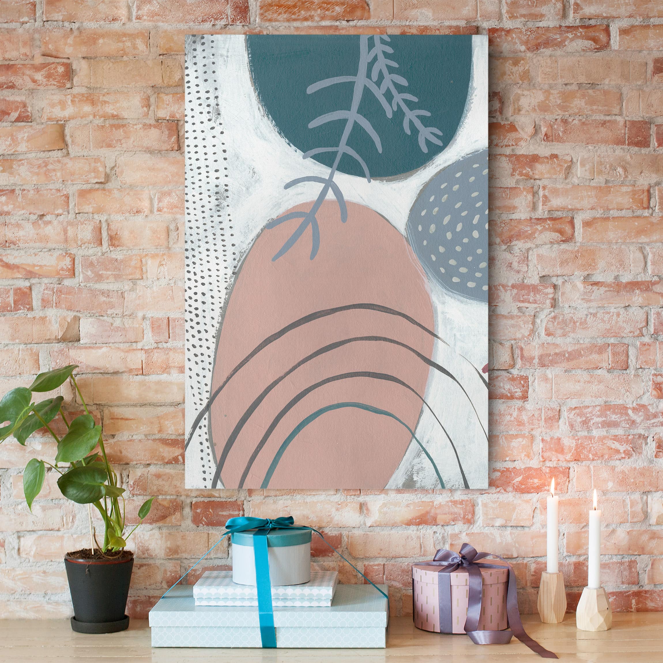 Leinwandbild - Hochformat Karneval der Formen in Petrol II