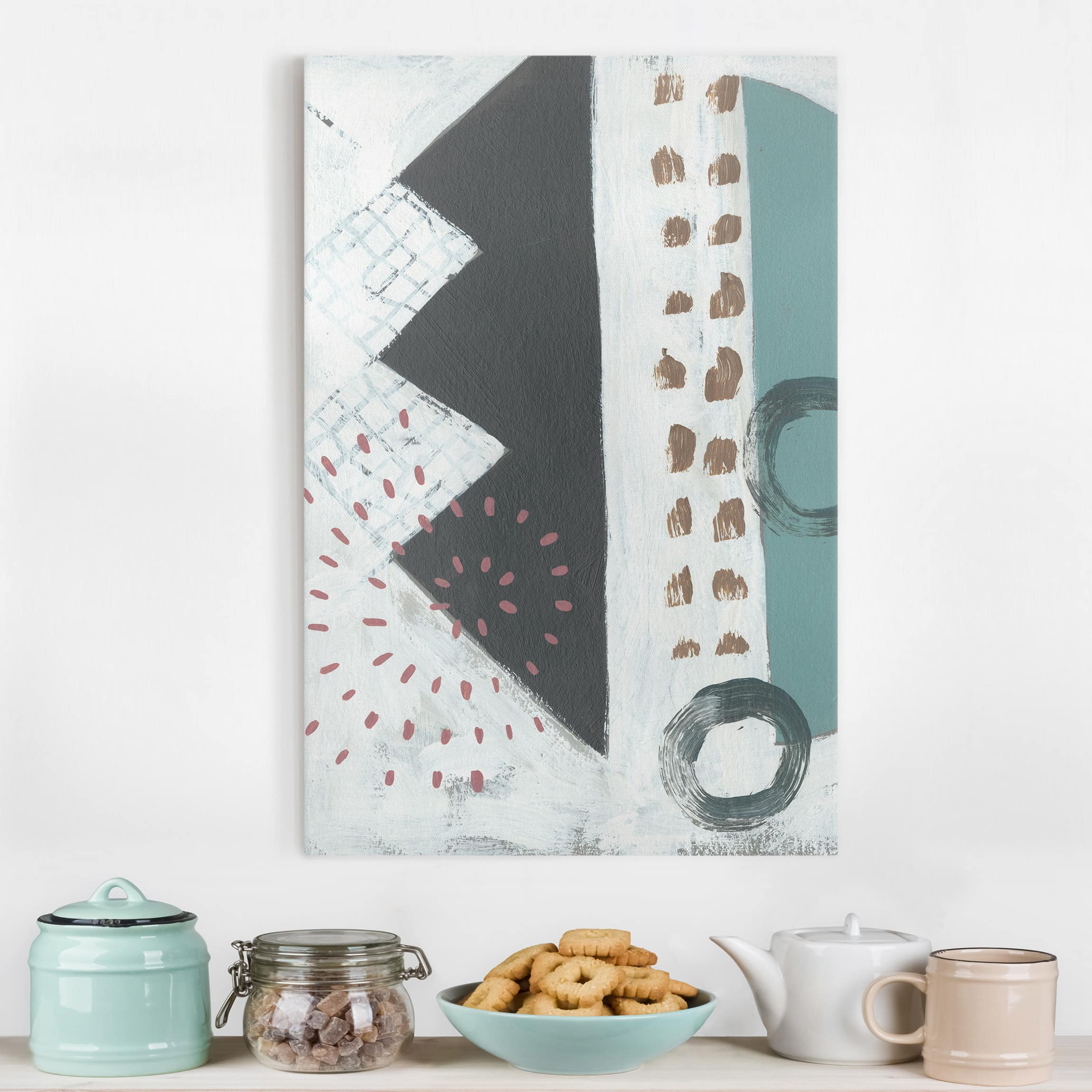 Leinwandbild - Hochformat Karneval der Formen in Petrol III