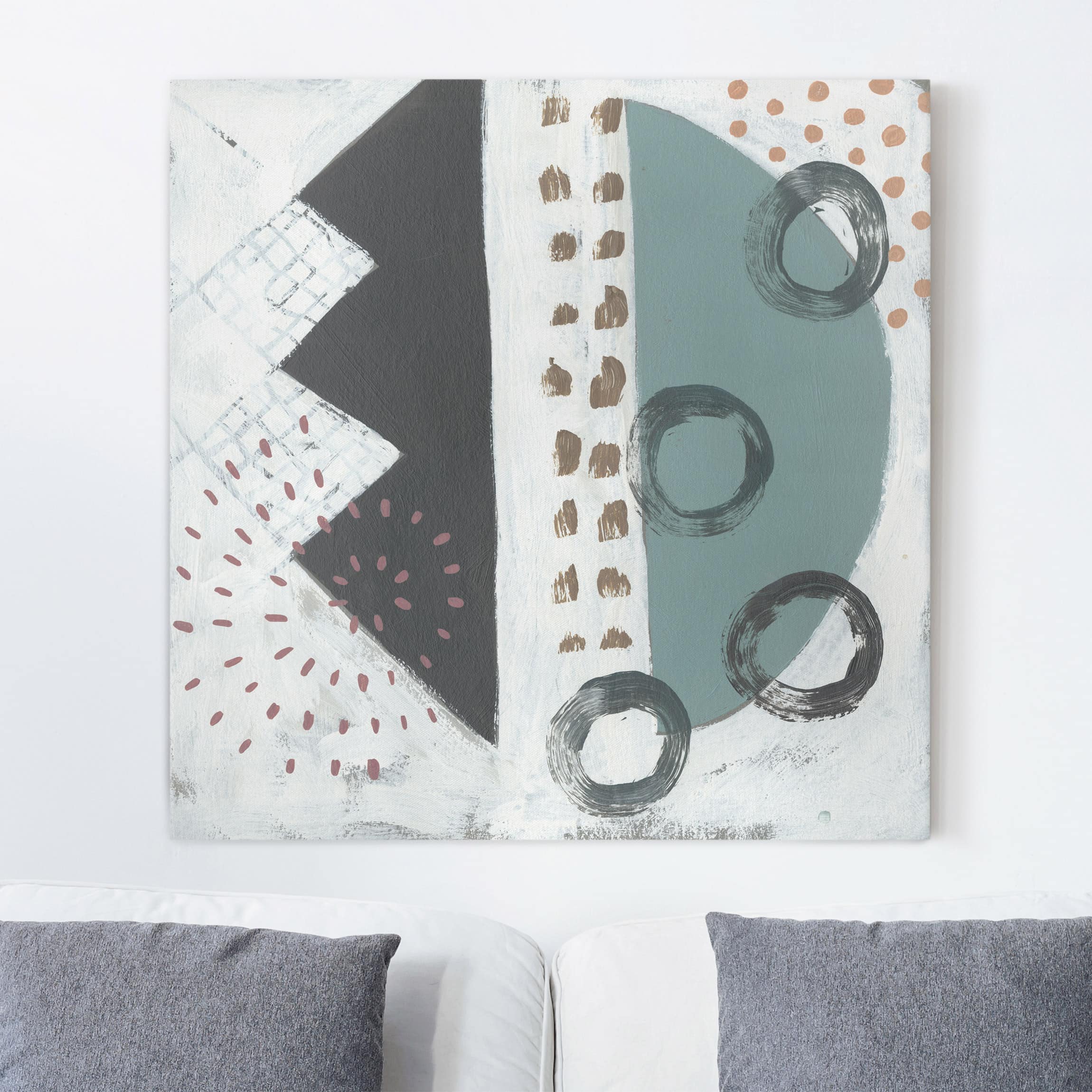 Leinwandbild - Quadrat Karneval der Formen in Petrol III