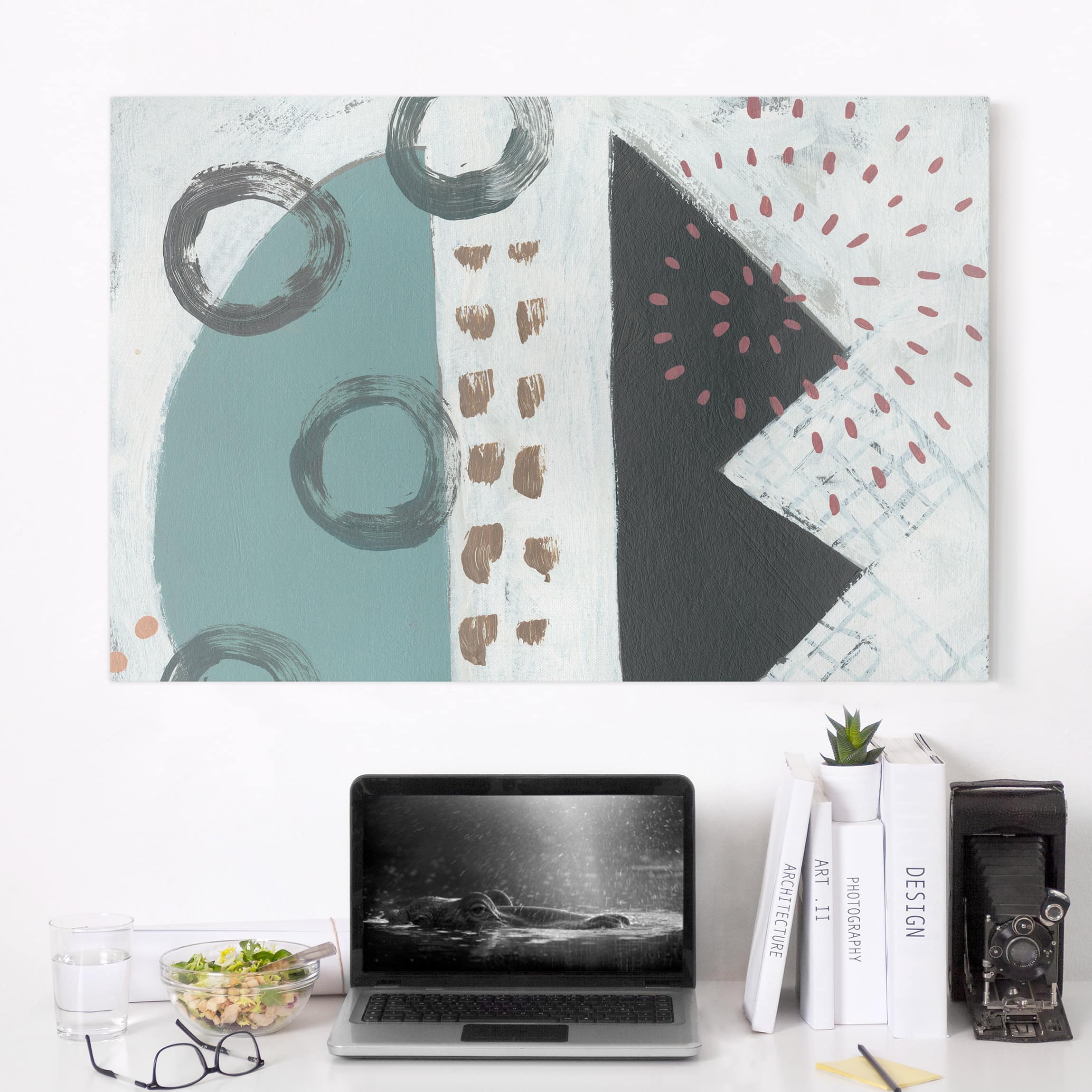 Leinwandbild - Querformat Karneval der Formen in Petrol III