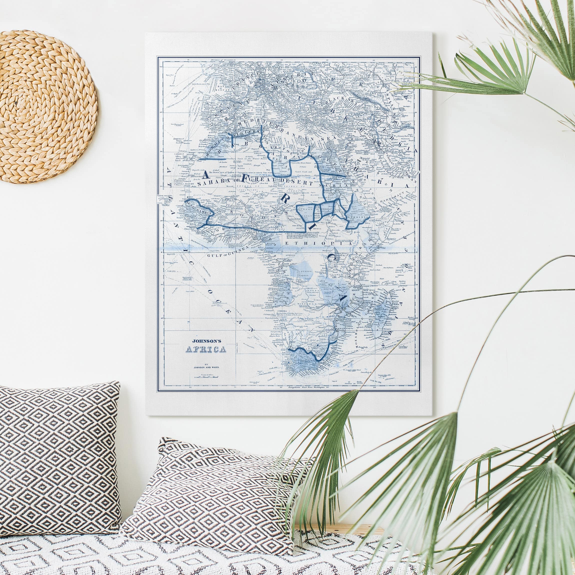 Leinwandbild Landkarte Karte in Blautönen - Afrika