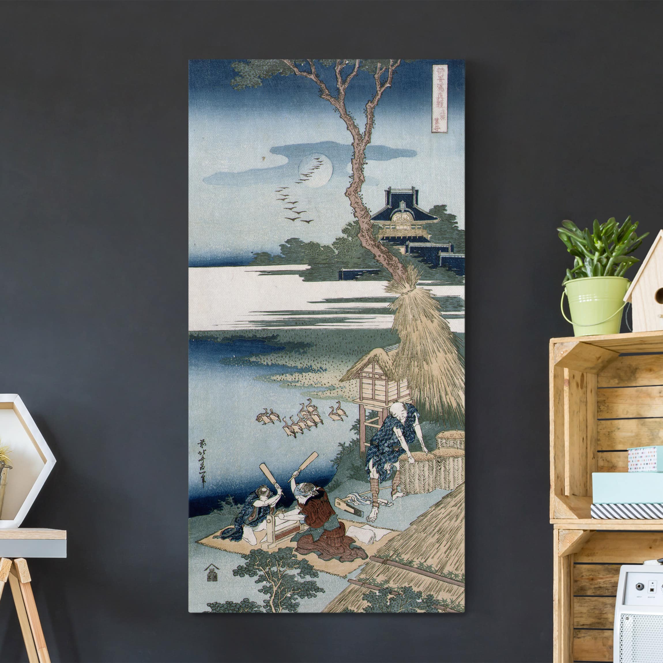 Leinwandbild Kunstdruck Katsushika Hokusai - Bauernfamilie schlägt Wäsche