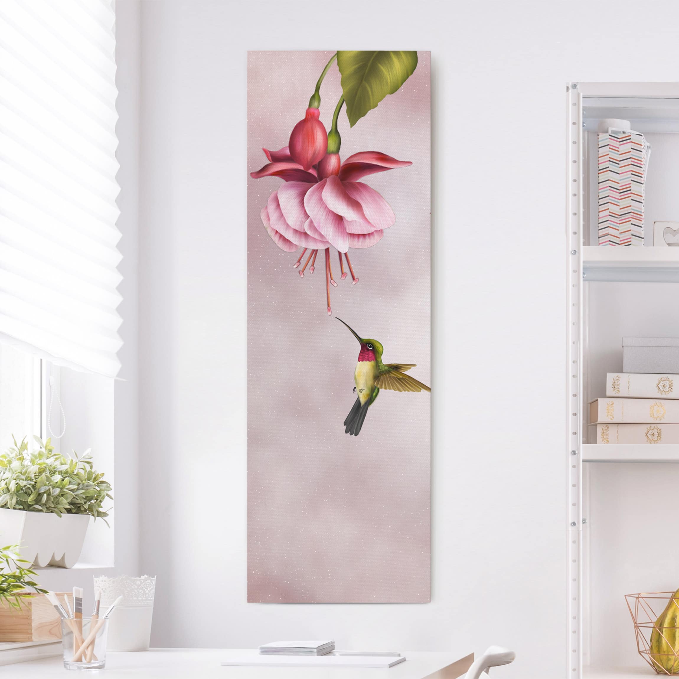 Leinwandbild Blumen Kolibri