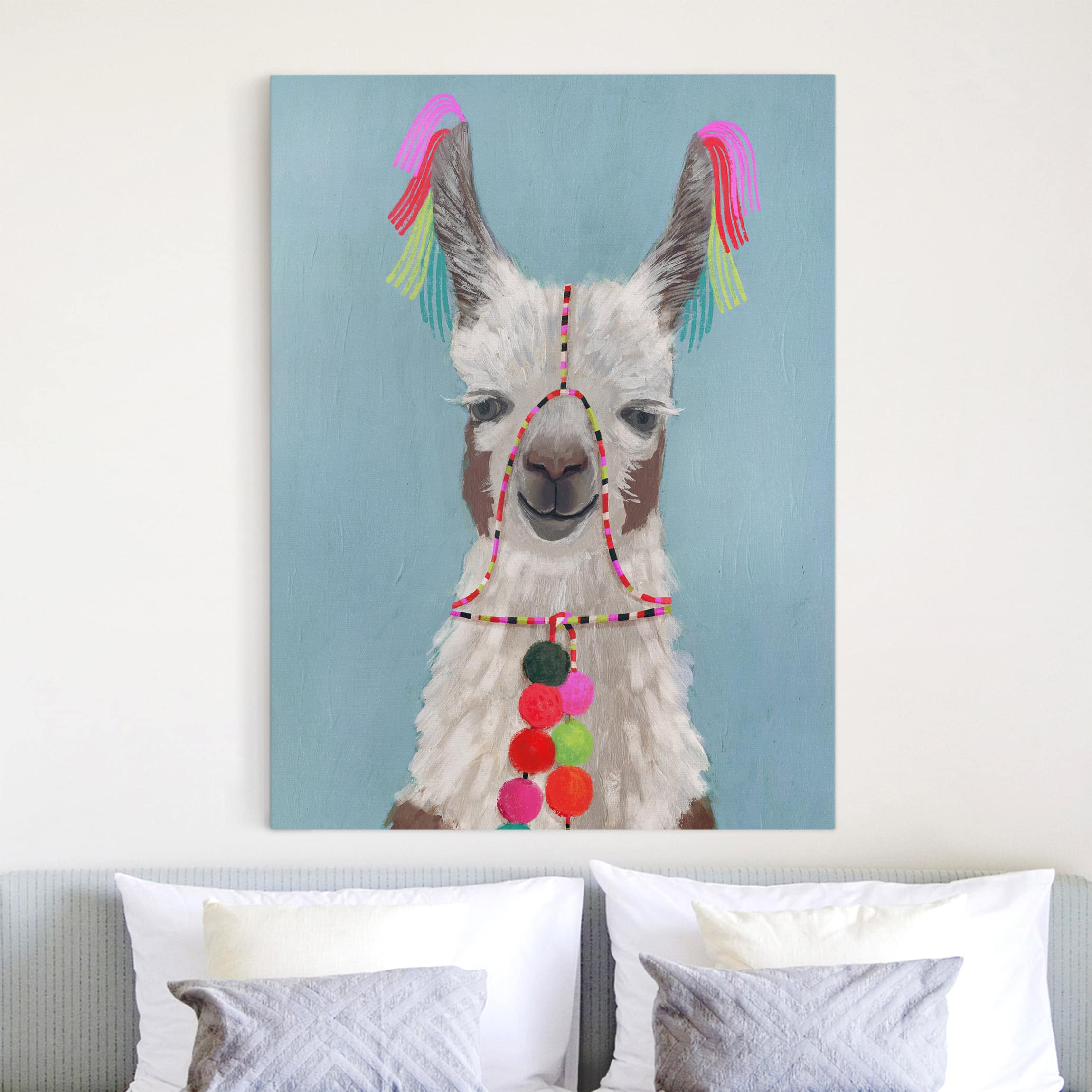 Leinwandbild Tiere Lama mit Schmuck III