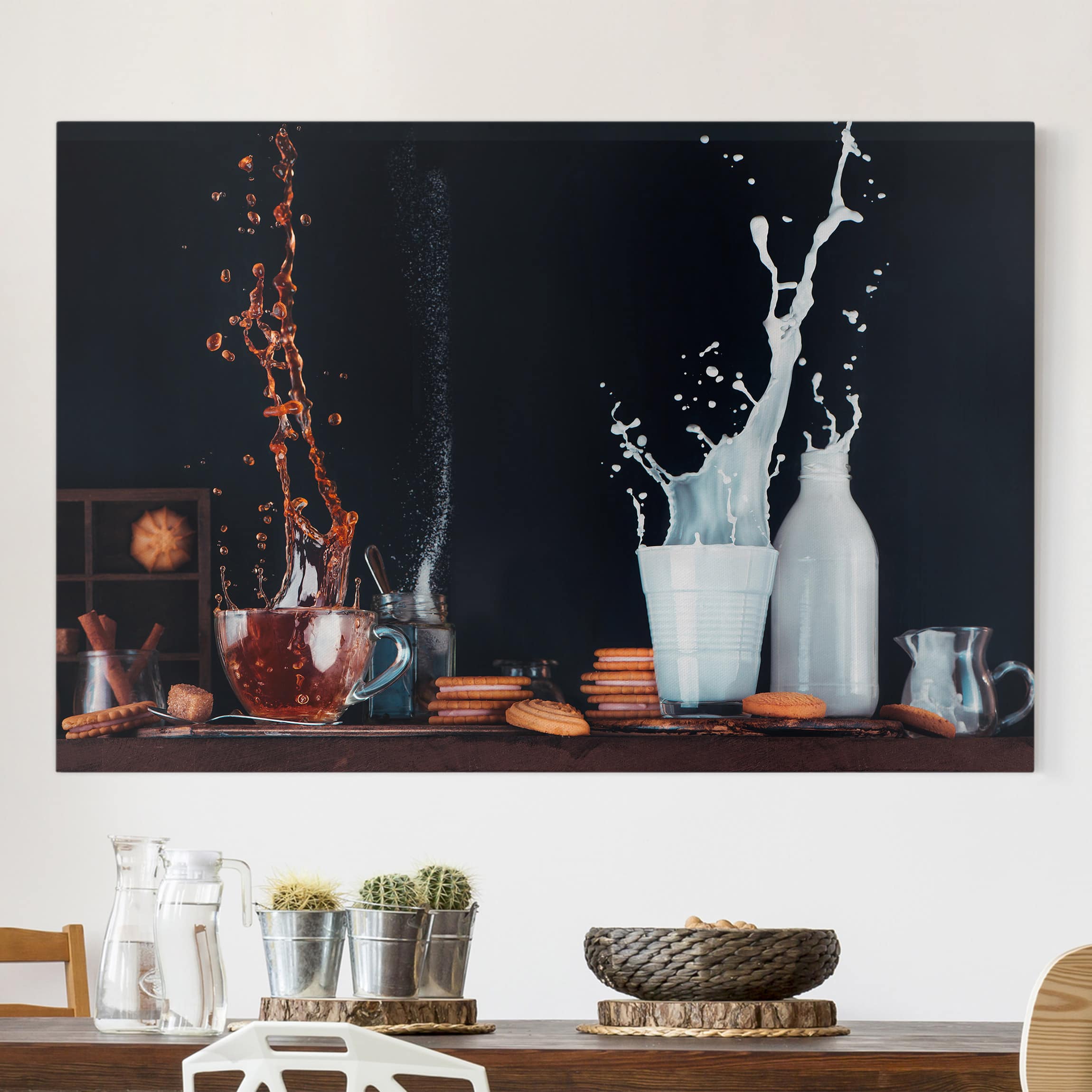 Leinwandbild Küche Milch und Tee Komposition