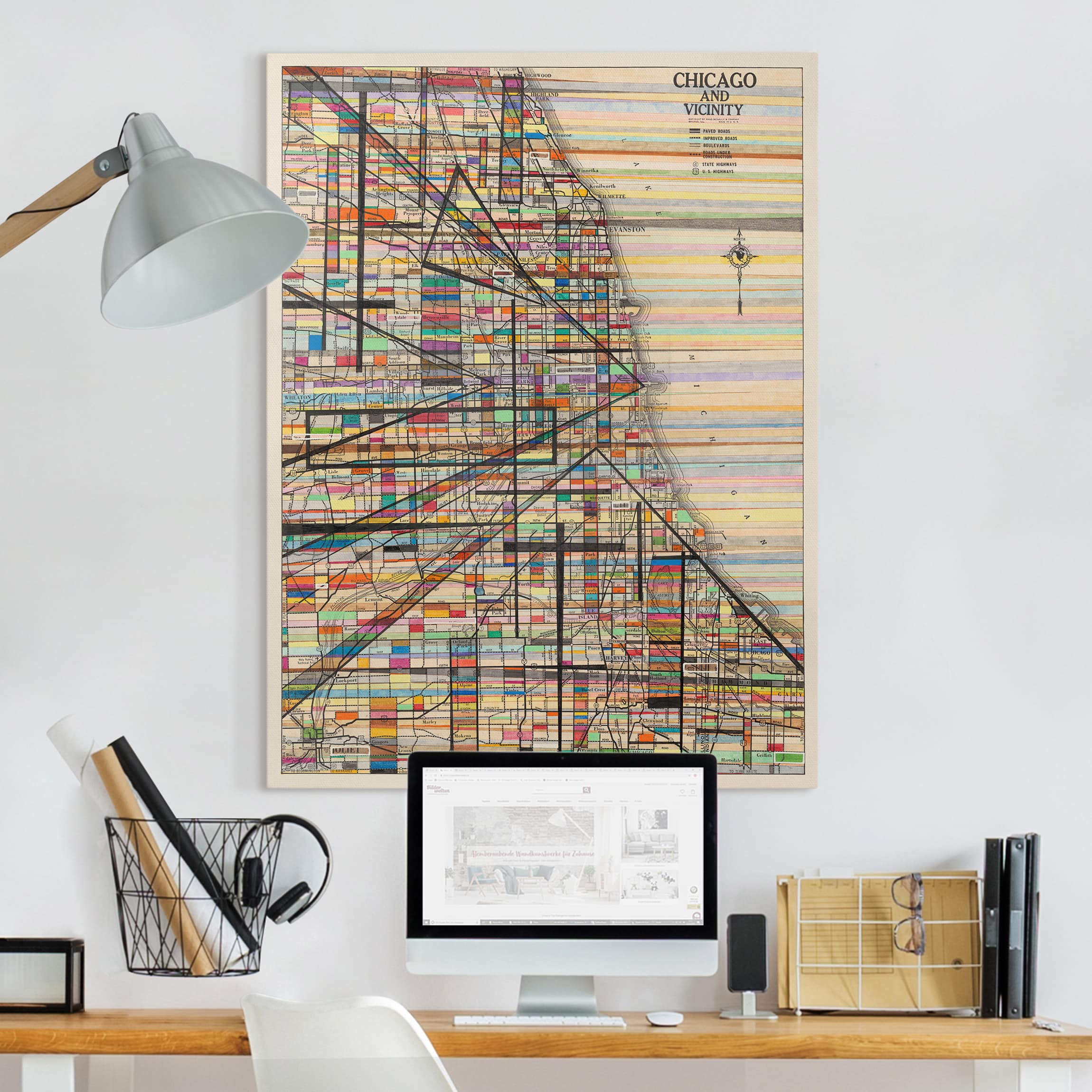 Leinwandbild - Hochformat Moderne Karte von Chicago