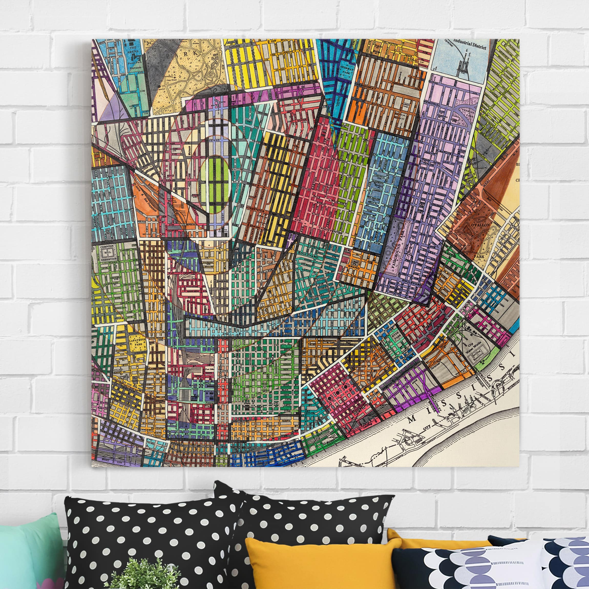 Leinwandbild - Quadrat Moderne Karte von St. Louis