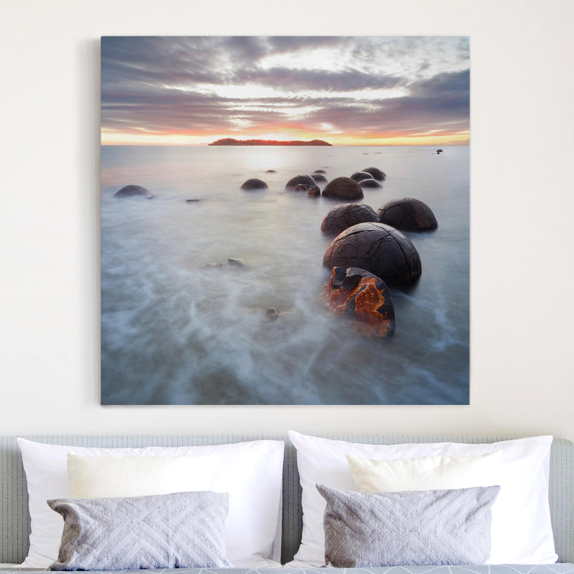 Leinwandbild - Quadrat Moeraki Neuseeland