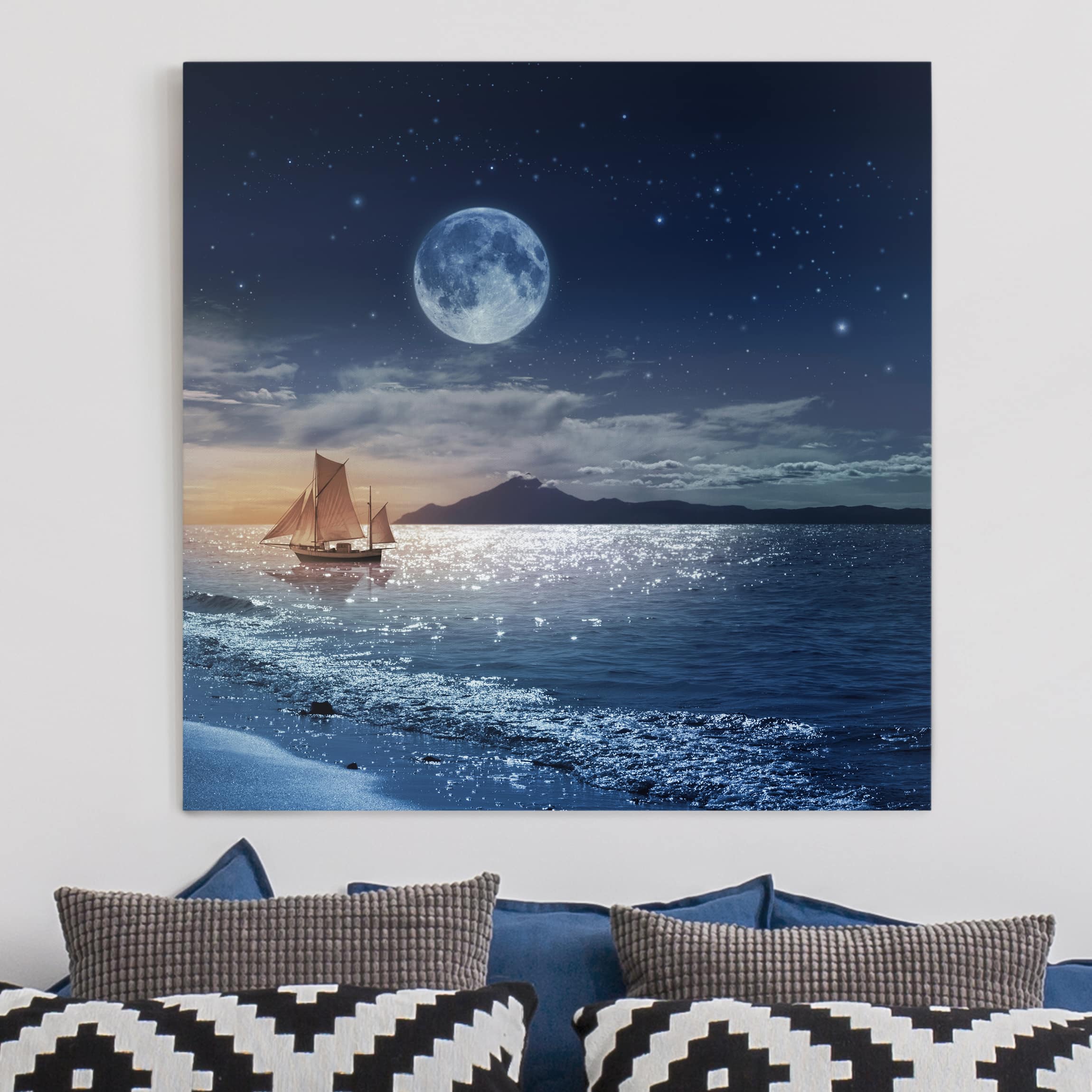 Leinwandbild - Quadrat Moon Night Sea