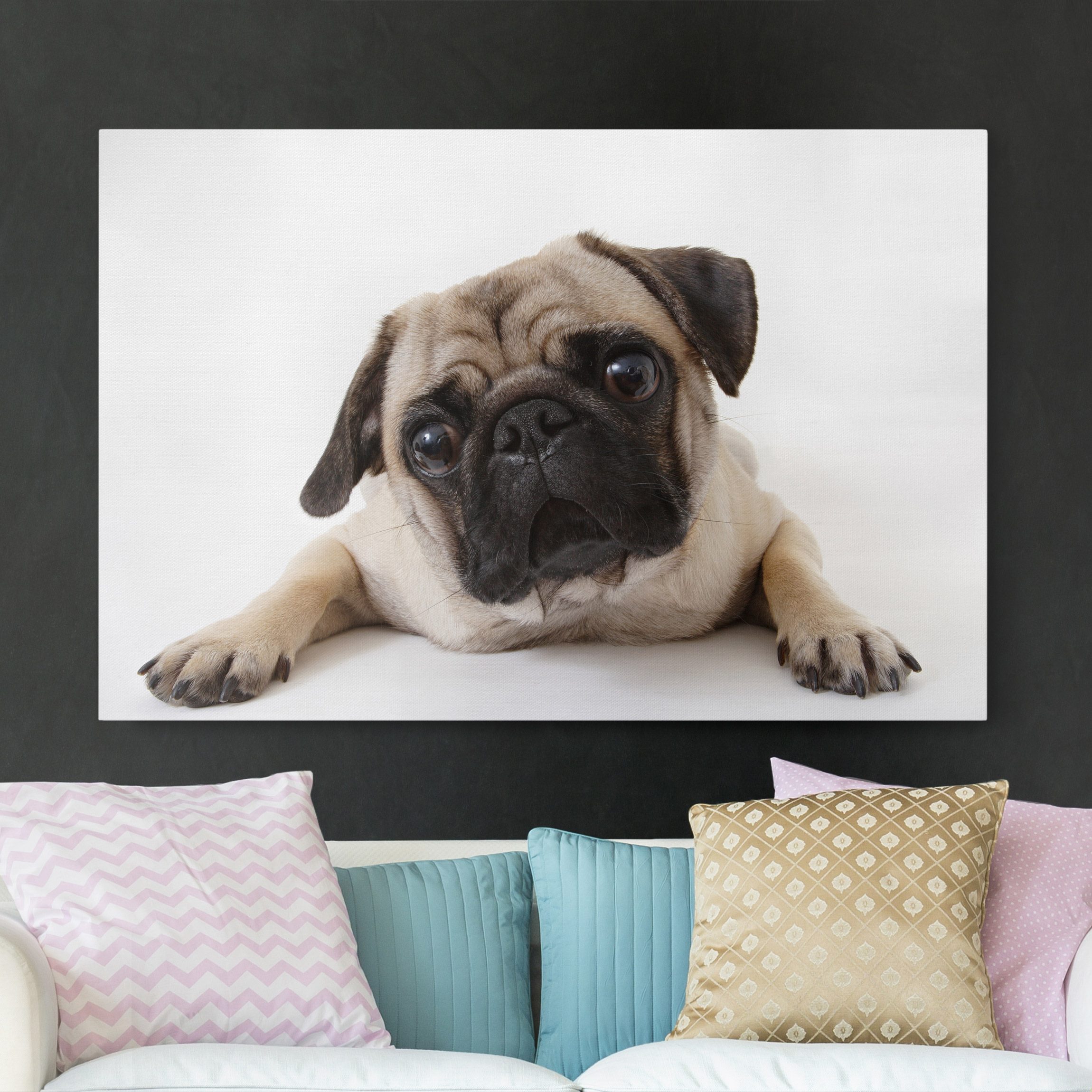 Leinwandbild - Querformat Mops