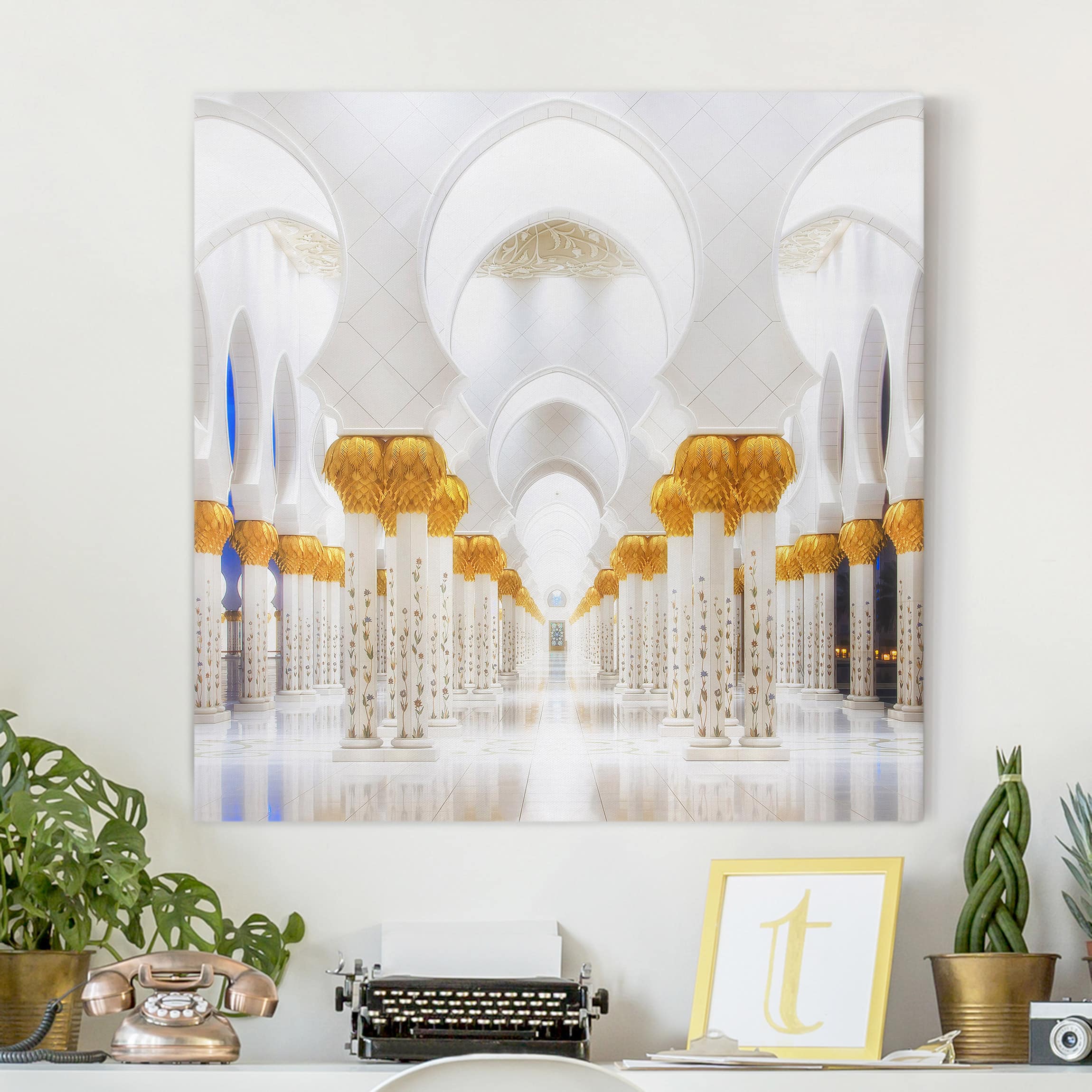 Leinwandbild - Quadrat Moschee in Gold