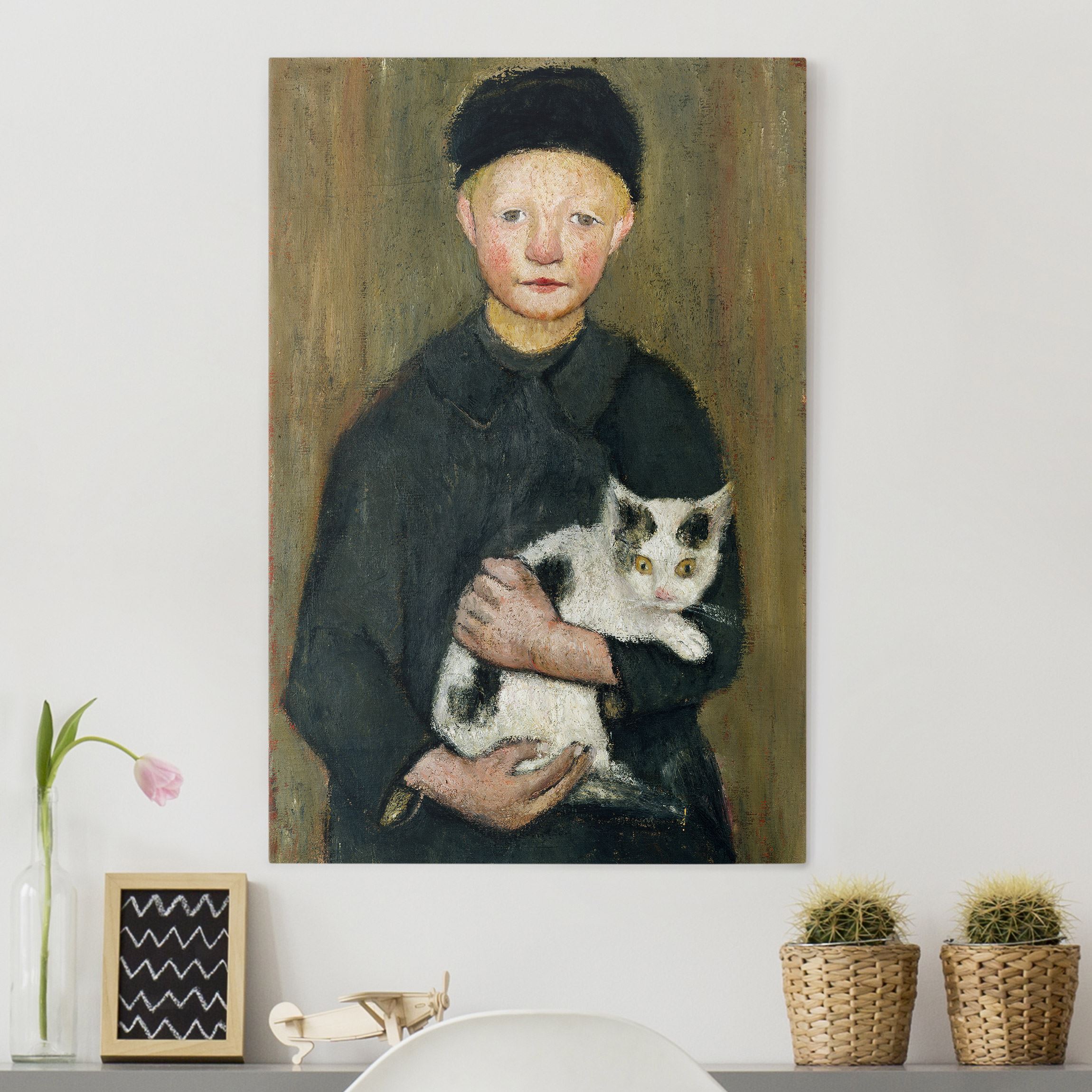 Leinwandbild - Hochformat Paula Modersohn-Becker - Knabe mit Katze