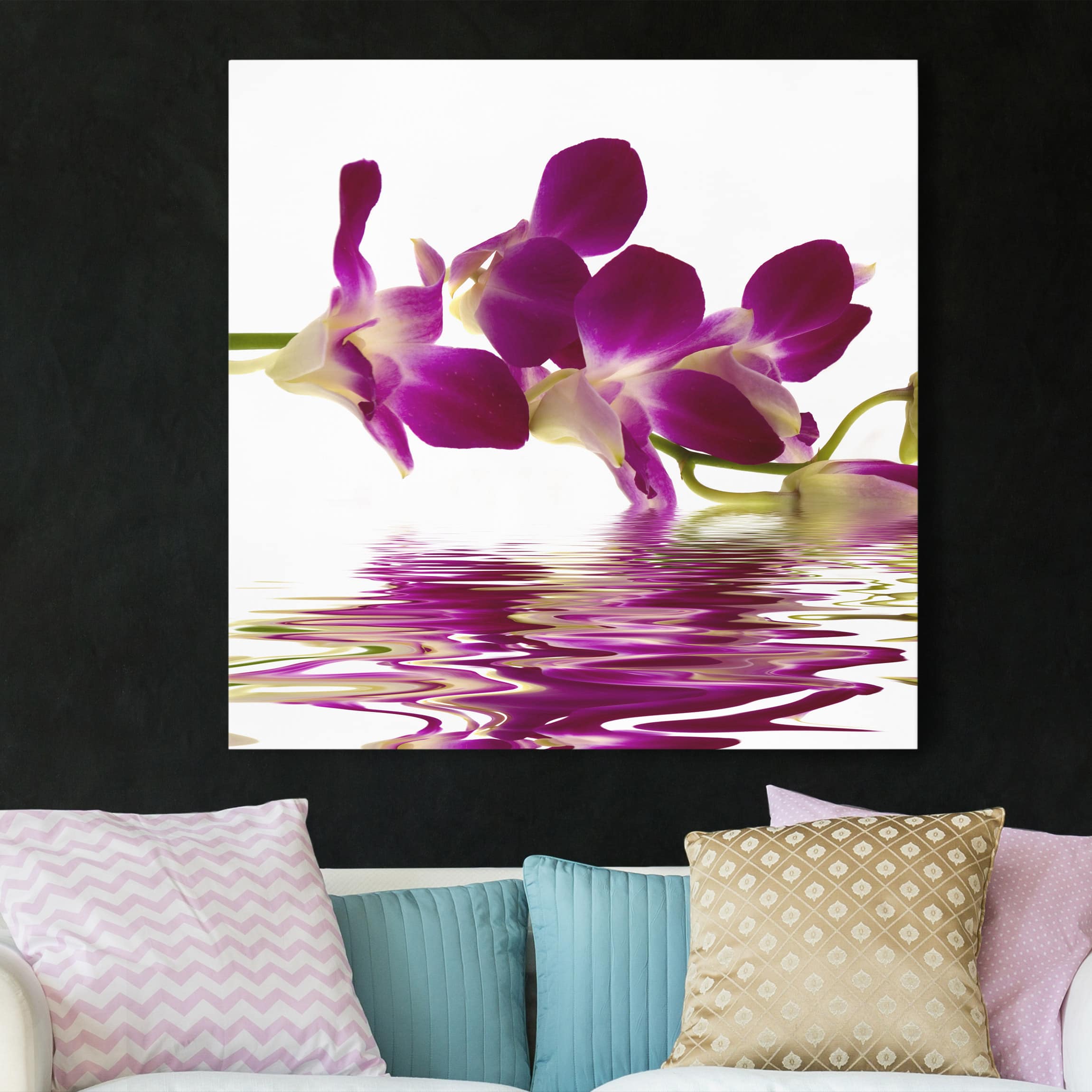 Leinwandbild - Quadrat Pink Orchid Waters