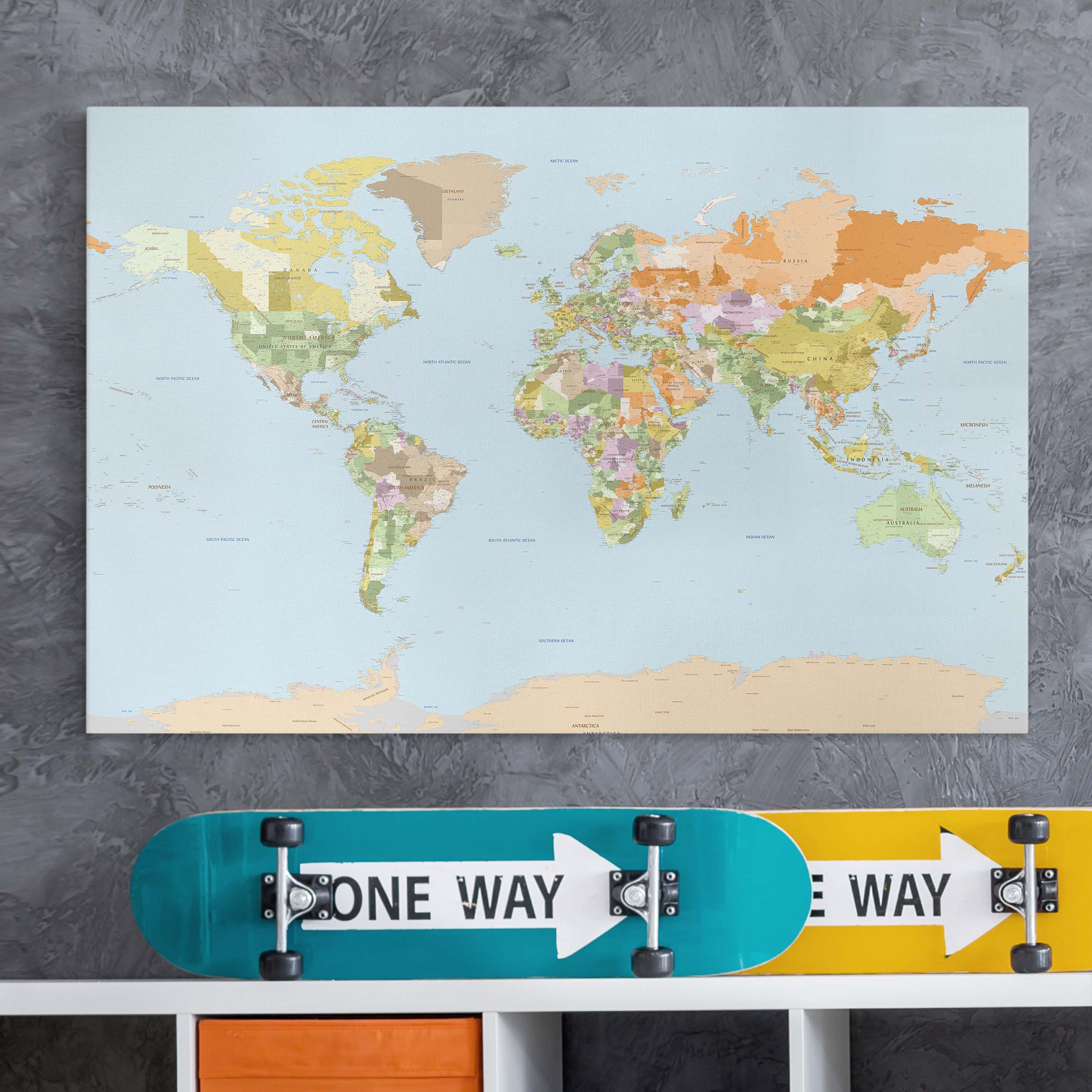 Leinwandbild - Querformat Politische Weltkarte