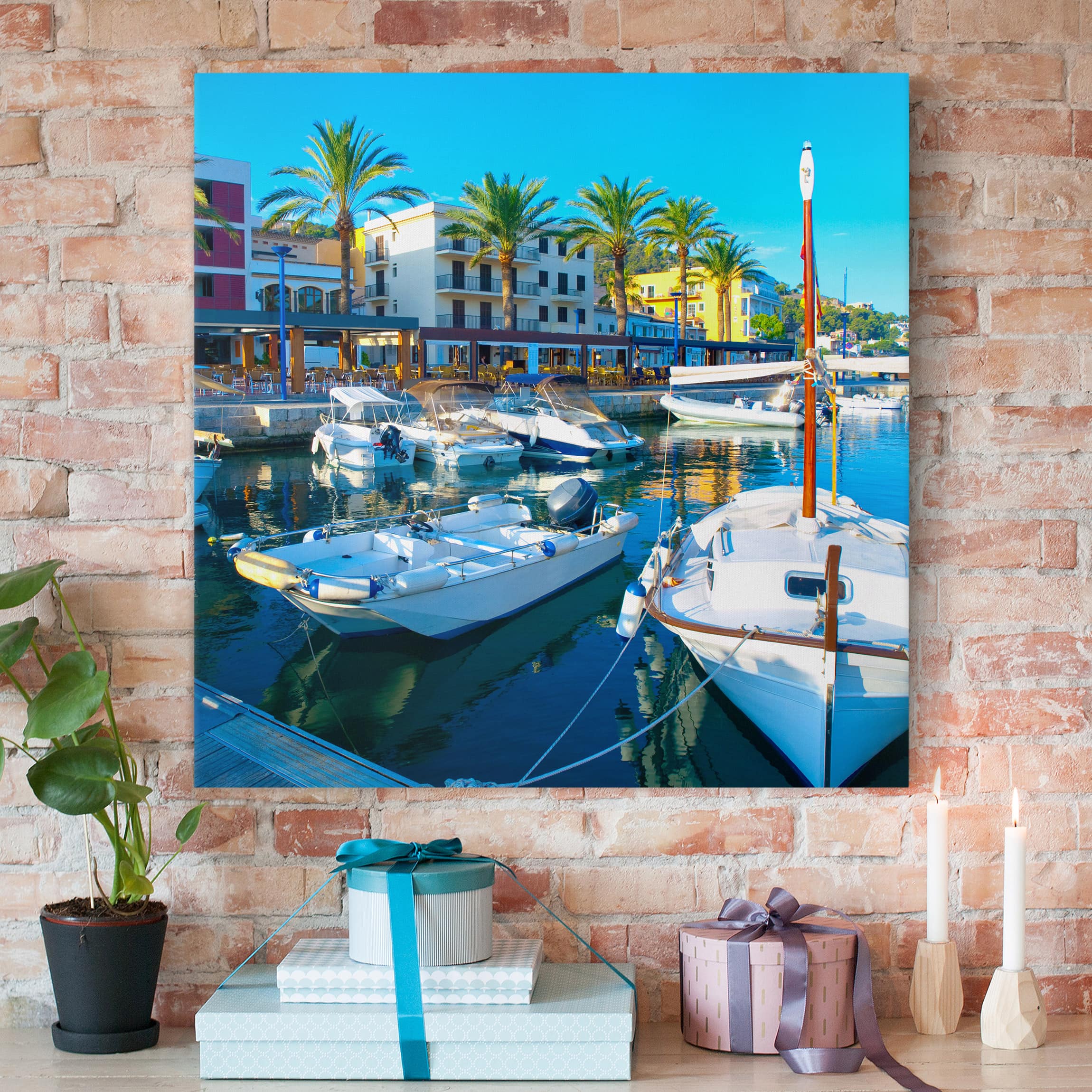 Leinwandbild - Quadrat Puerto Andratx in Mallorca