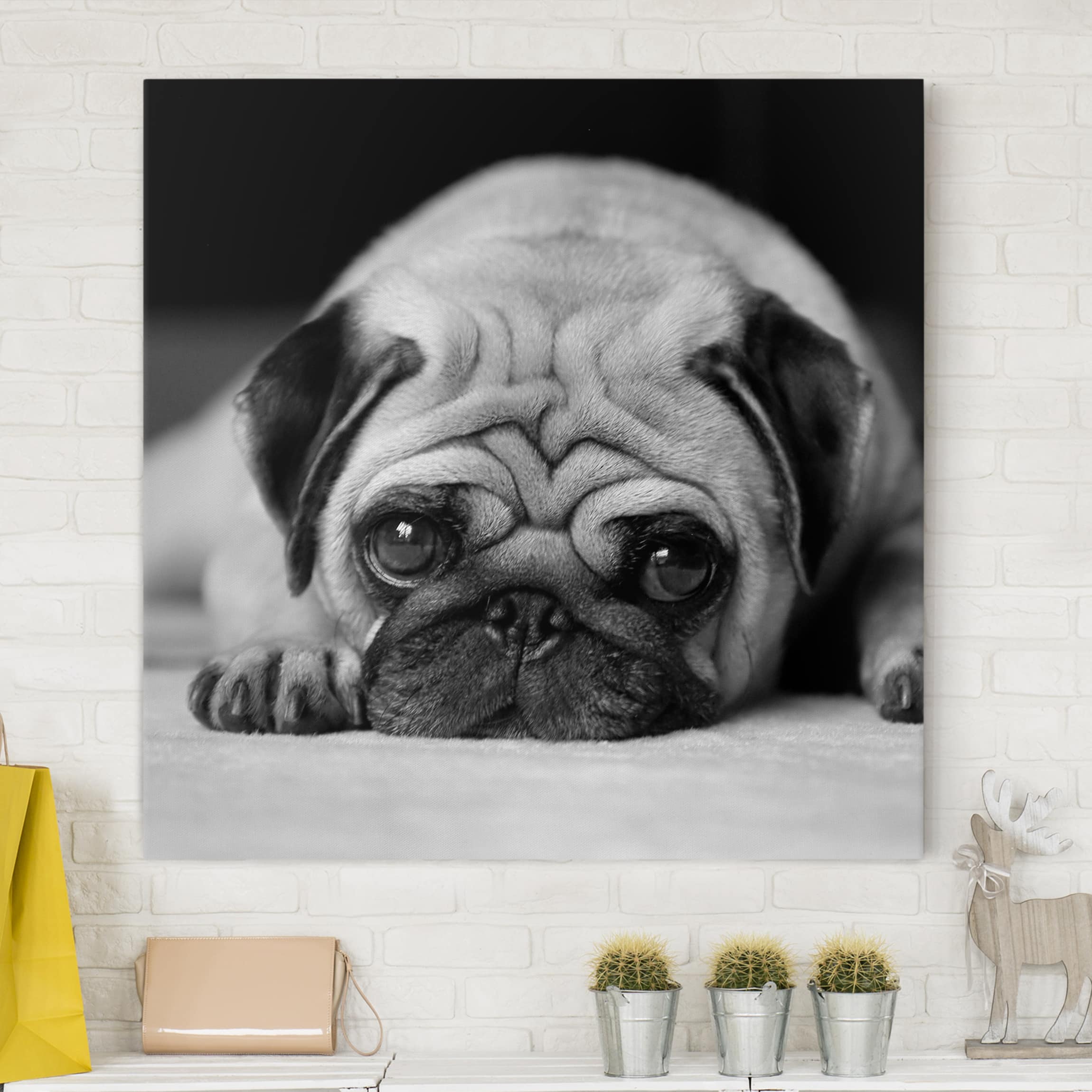 Leinwandbild - Quadrat Pug Loves You II
