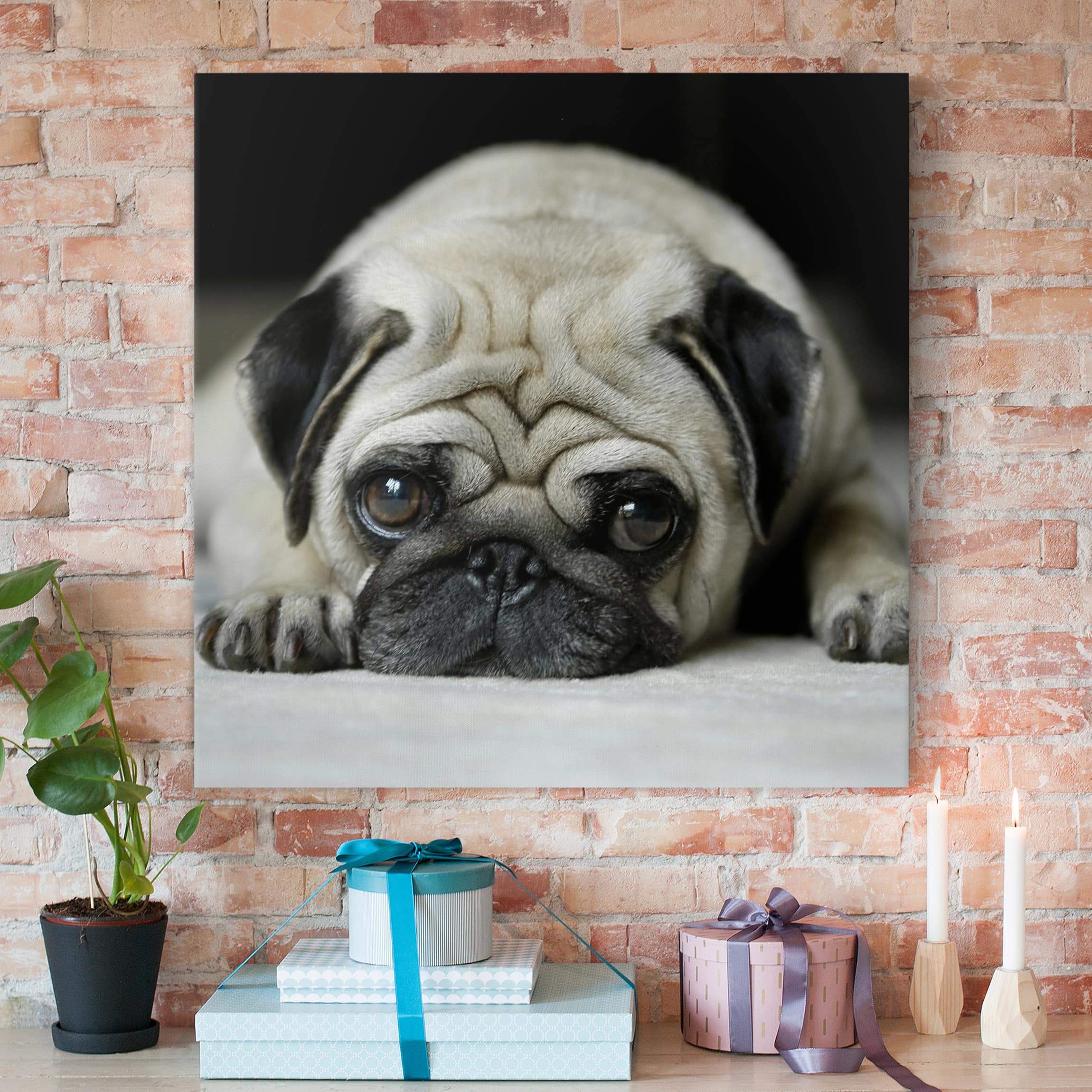 Leinwandbild - Quadrat Pug Loves You