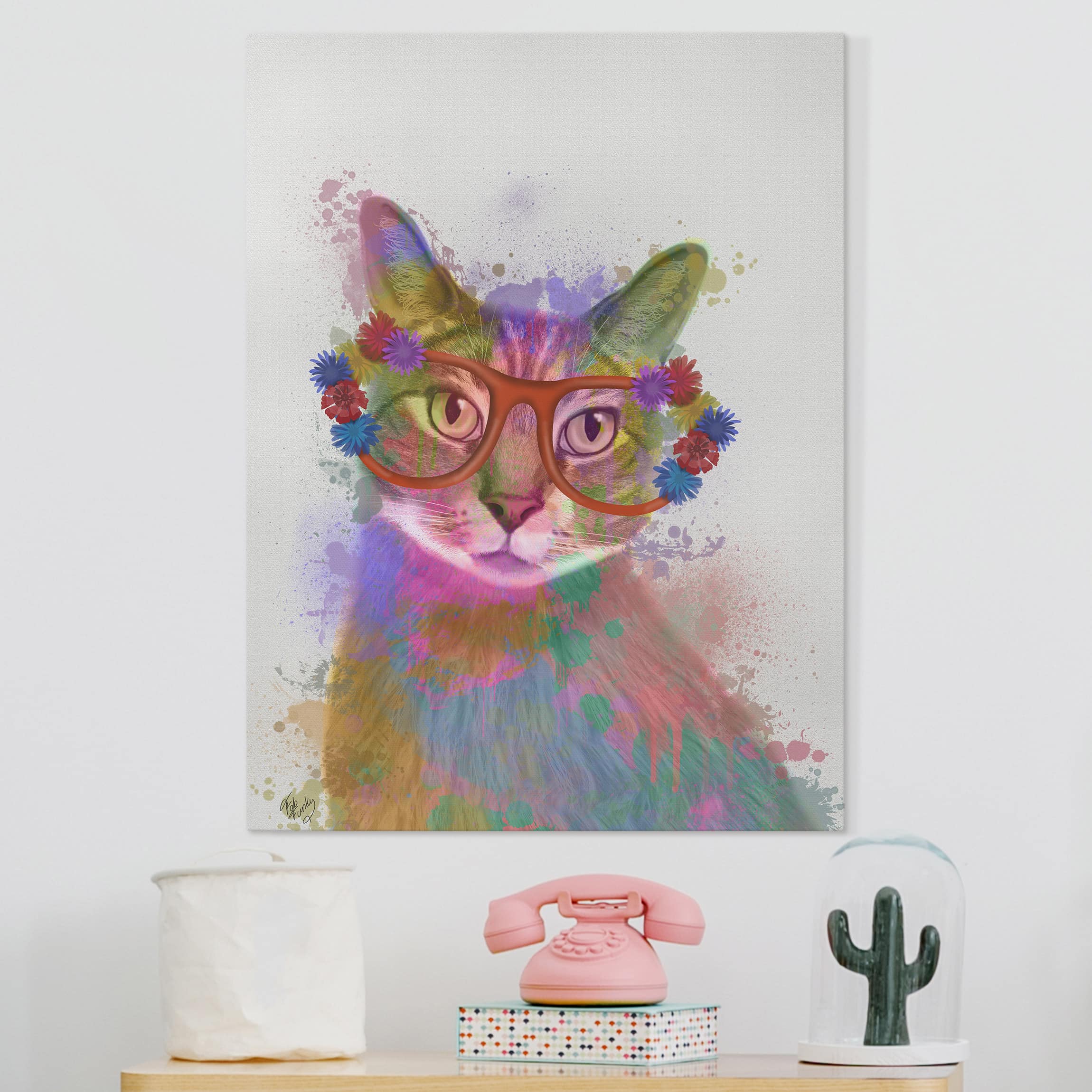 Leinwandbild Kinderzimmer Regenbogen Splash Katze