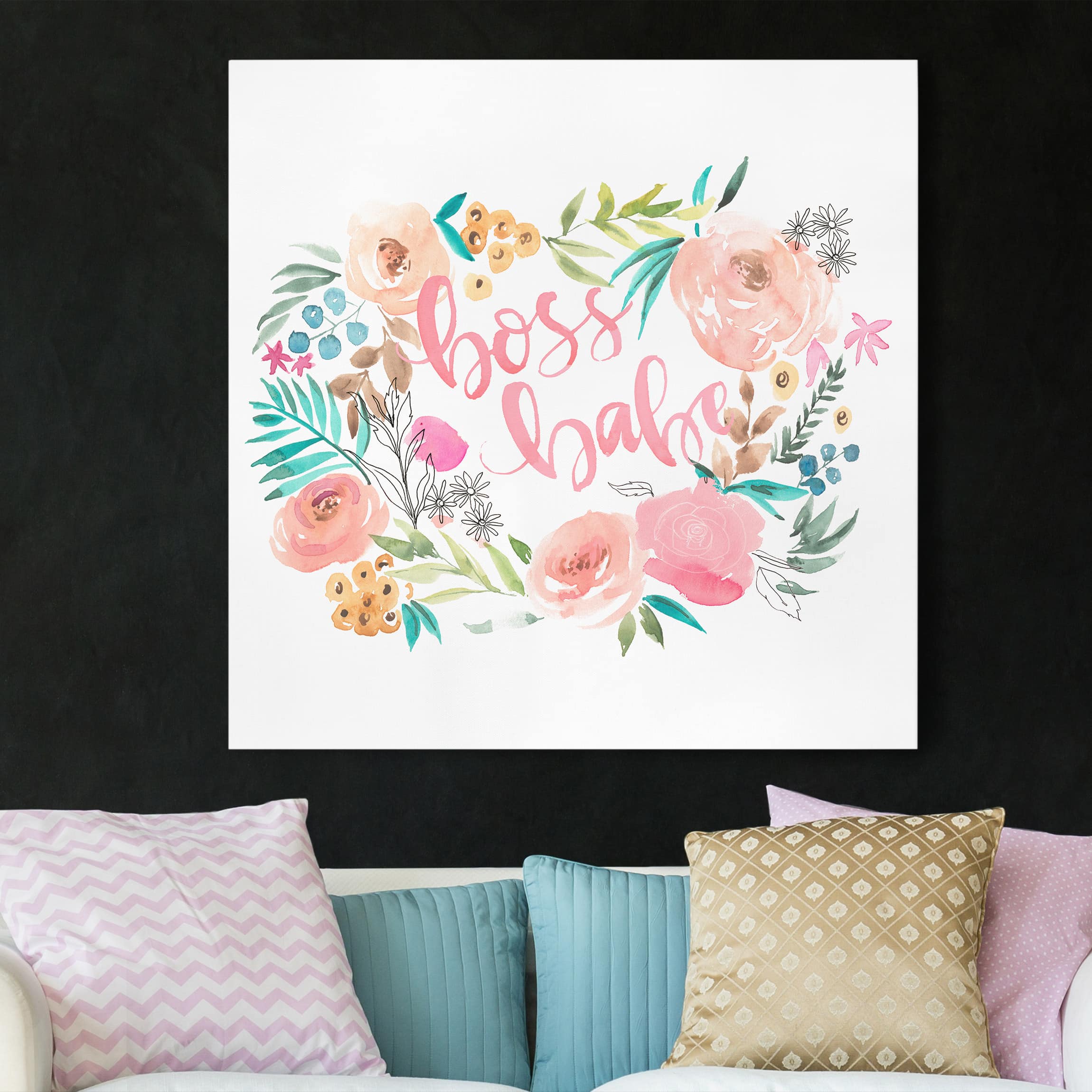 Leinwandbild - Quadrat Rosa Blüten - Boss Babe