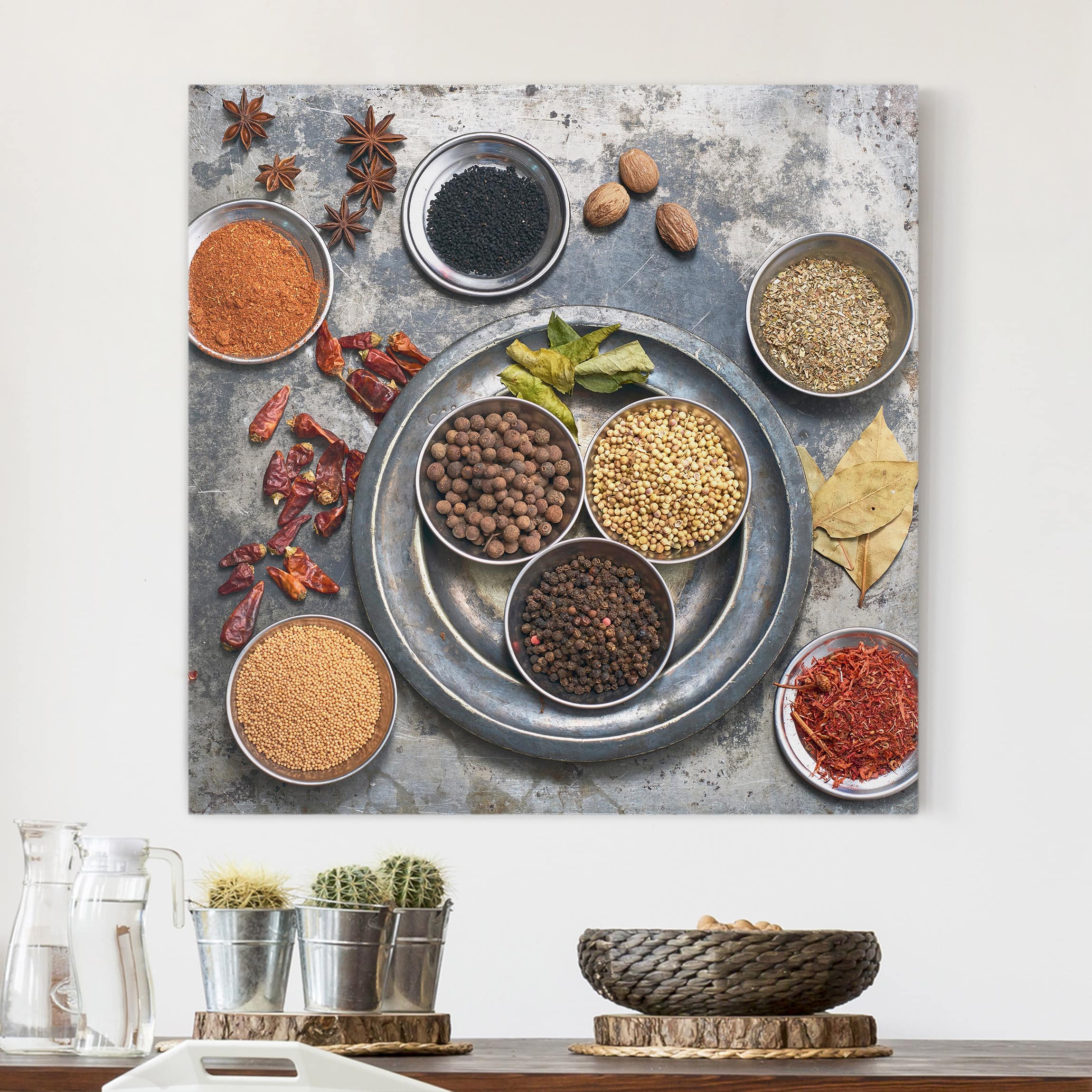 Leinwandbild Küche Shabby Gewürzplatte