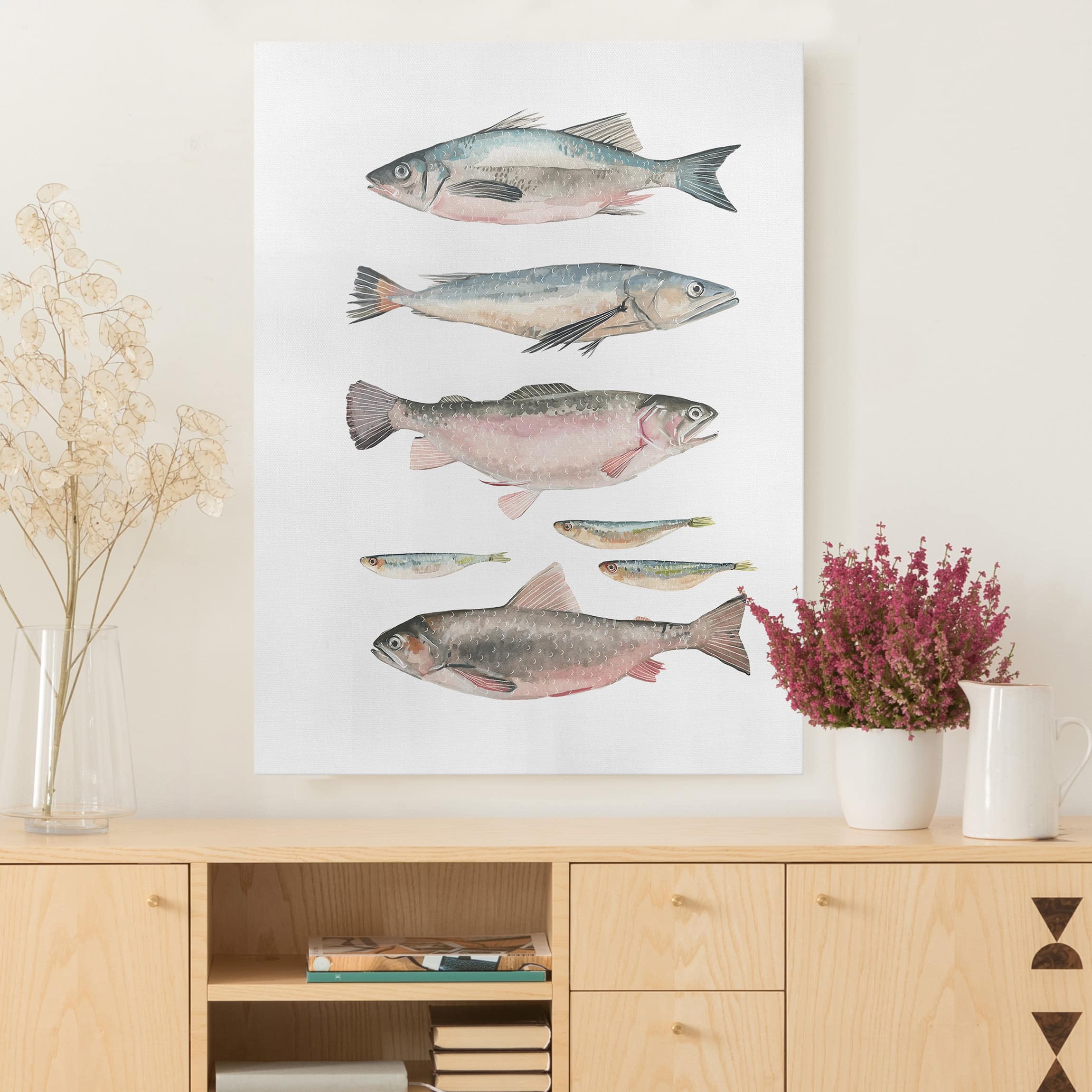 Leinwandbild Tiere Sieben Fische in Aquarell I