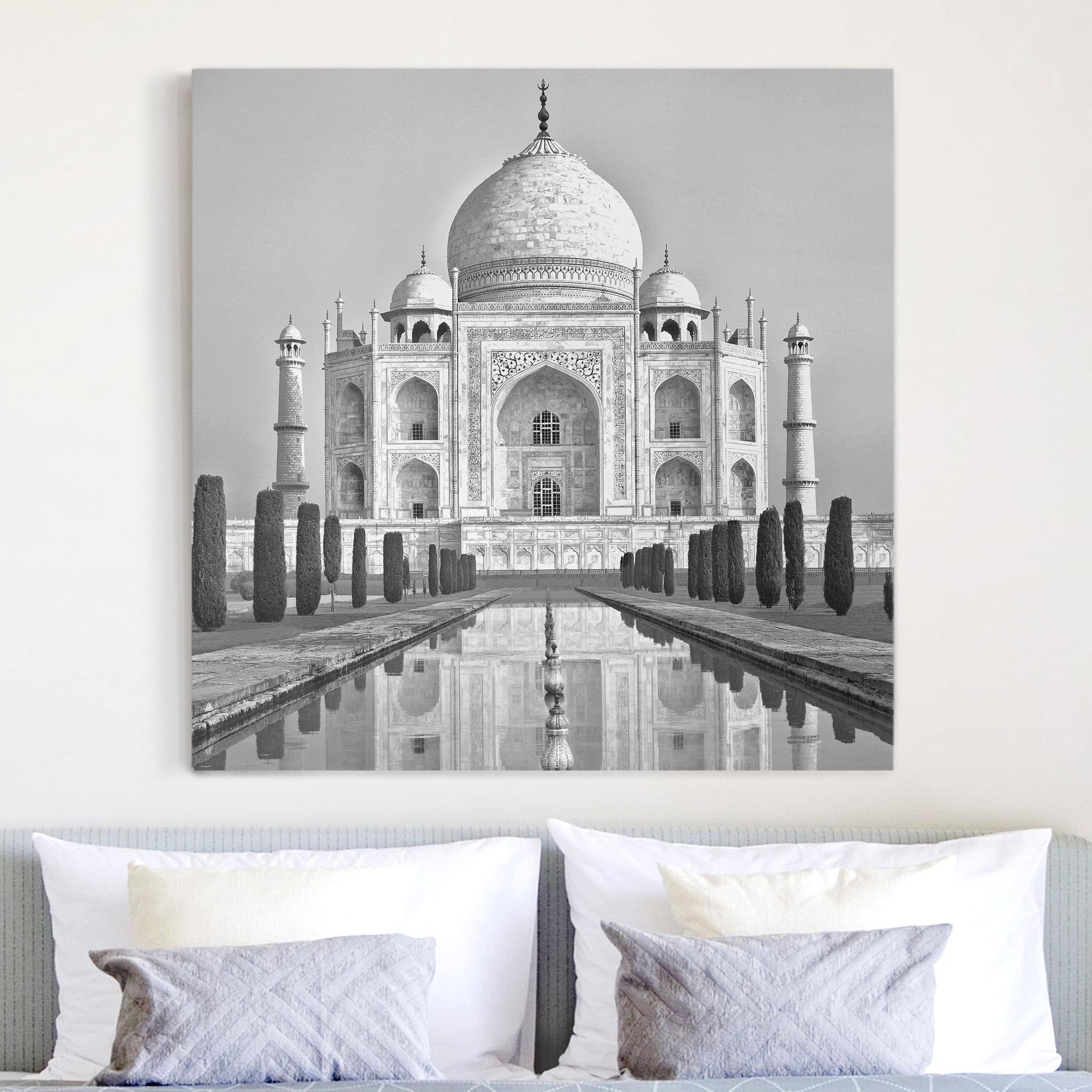 Leinwandbild - Quadrat Taj Mahal mit Garten