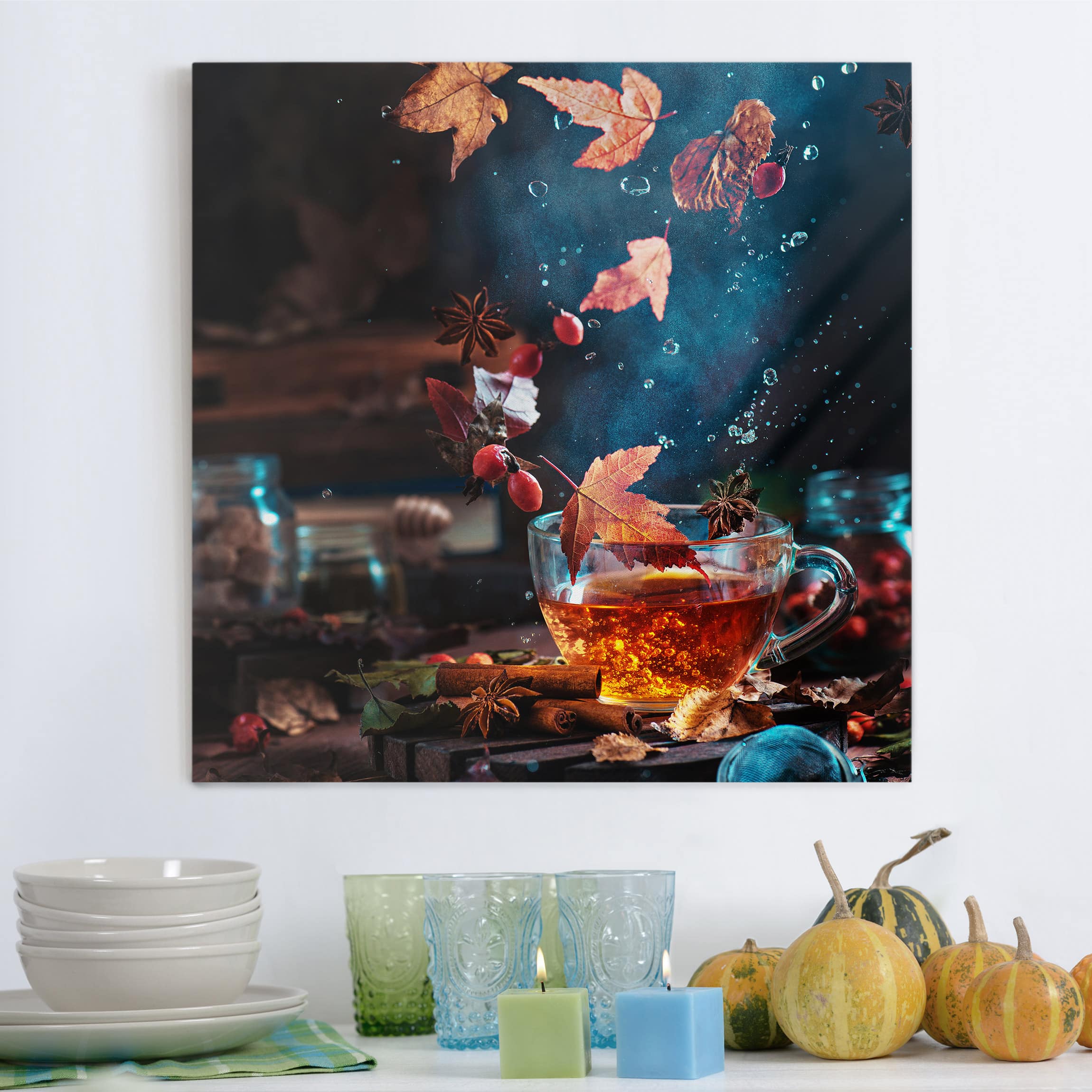 Leinwandbild Küche Teetasse im Herbst
