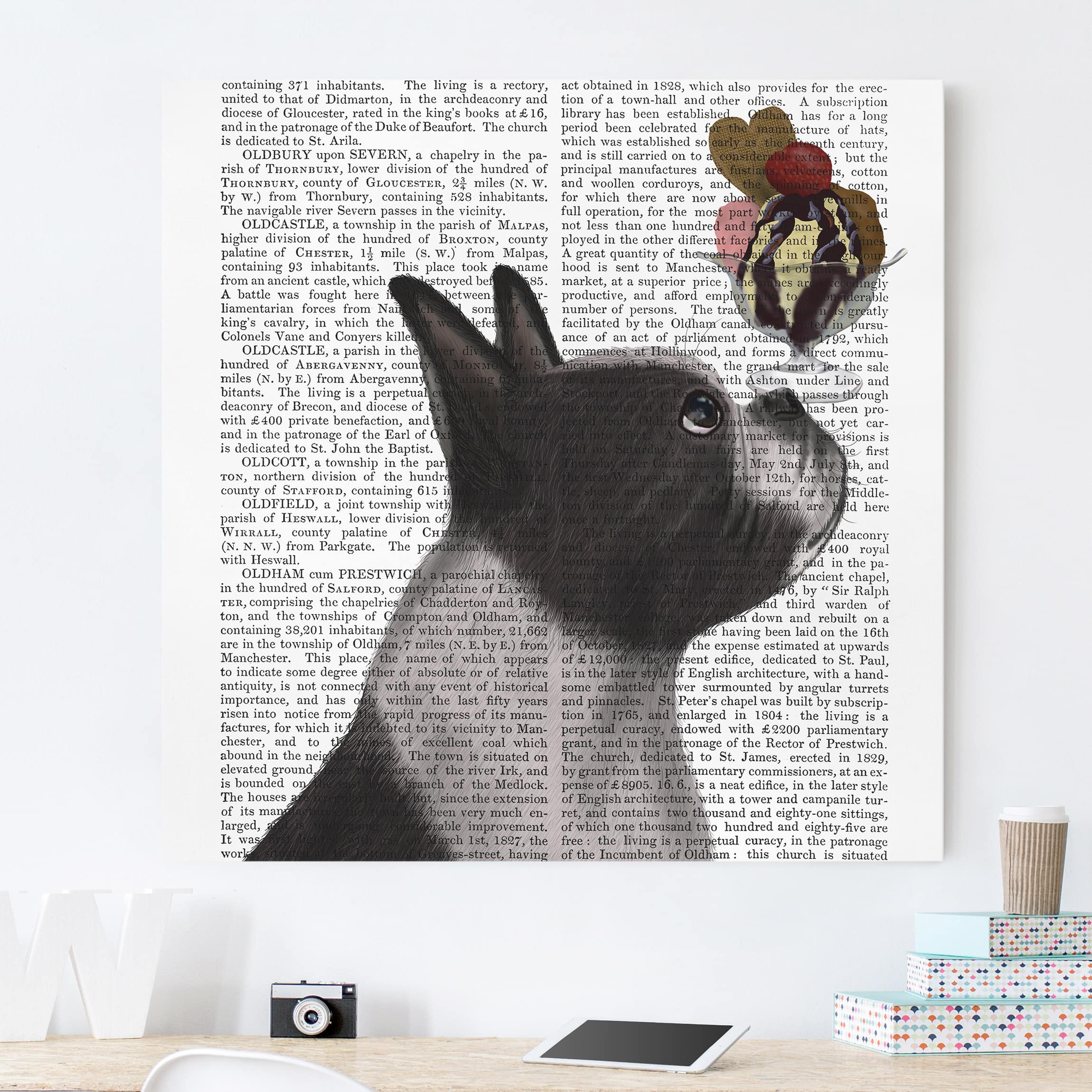 Leinwandbild - Quadrat Tierlektüre - Terrier mit Eis