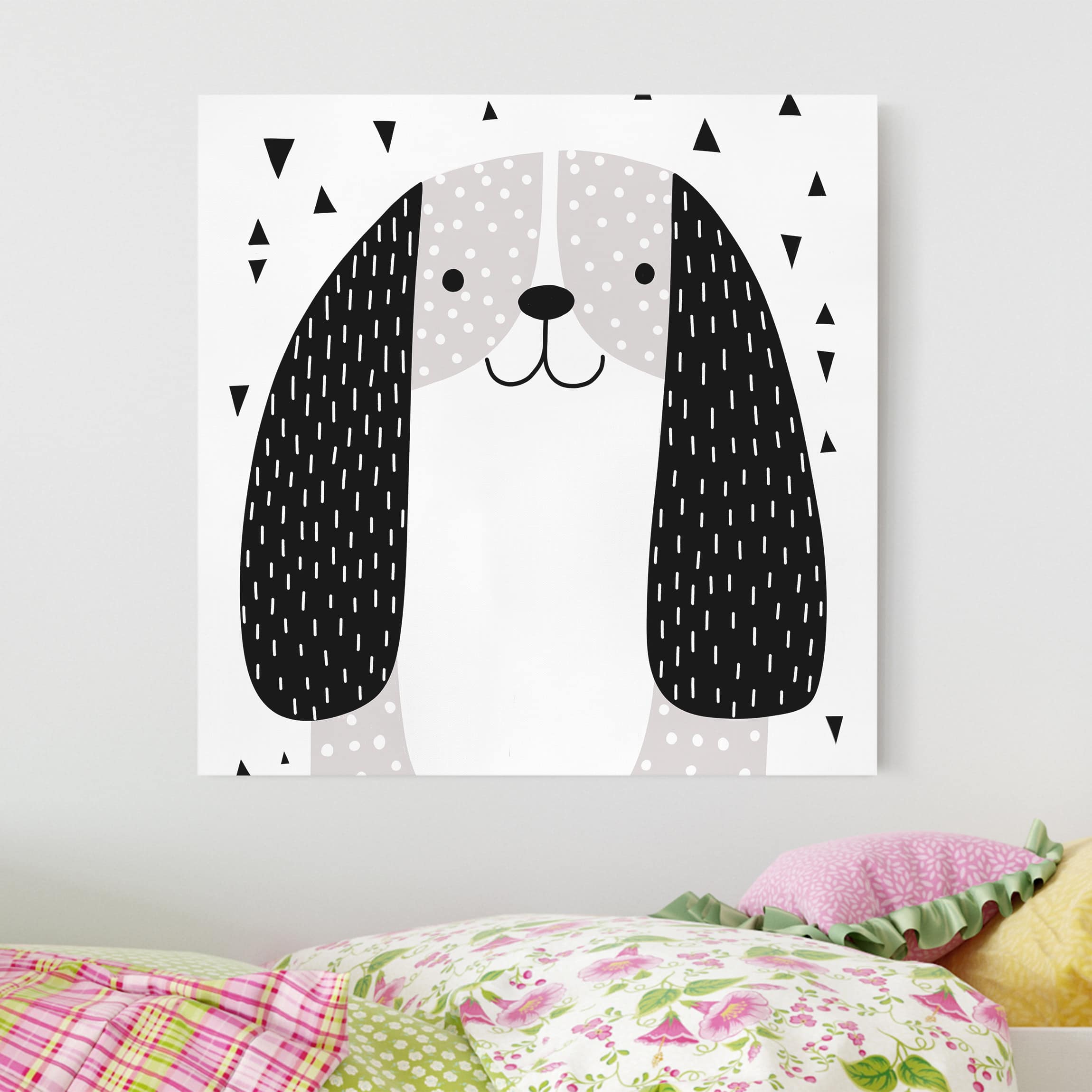 Leinwandbild - Quadrat Tierpark mit Mustern - Hund