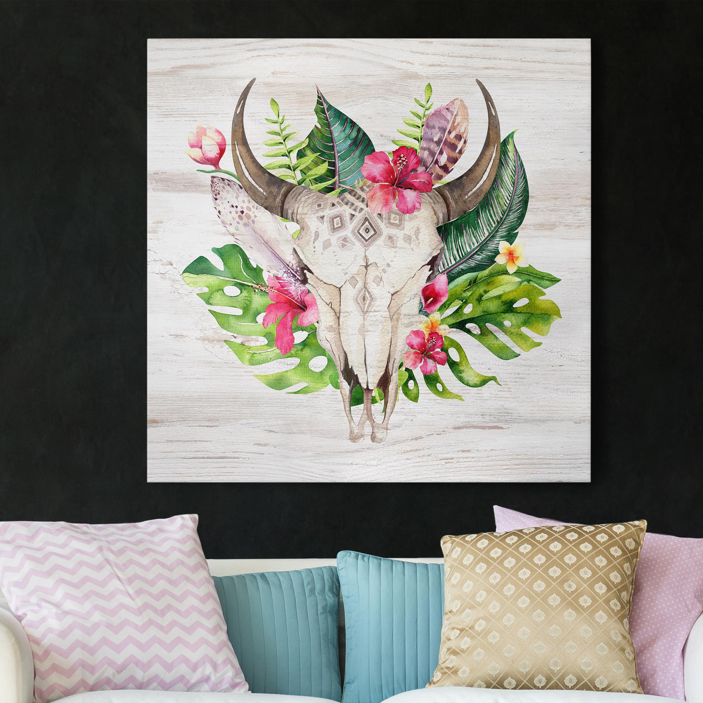 Leinwandbild Tiere Tropical Flower Skull