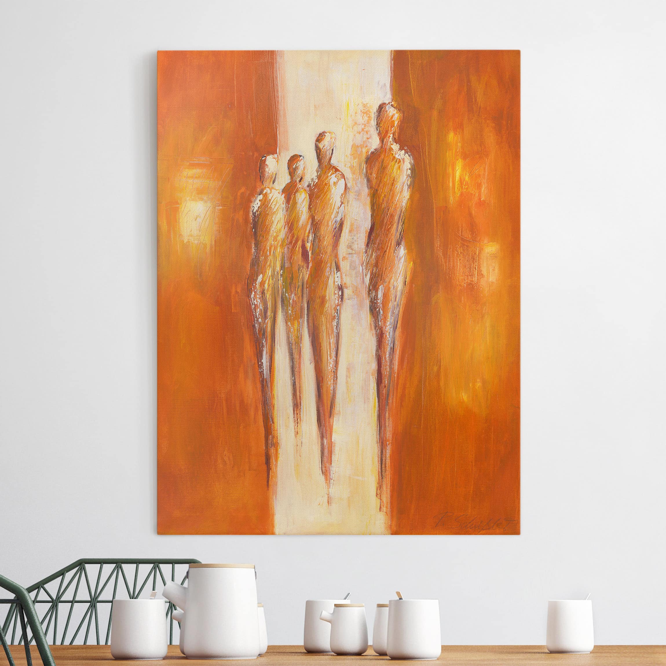Leinwandbild Kunstdruck Petra Schüßler - Vier Figuren in Orange 02