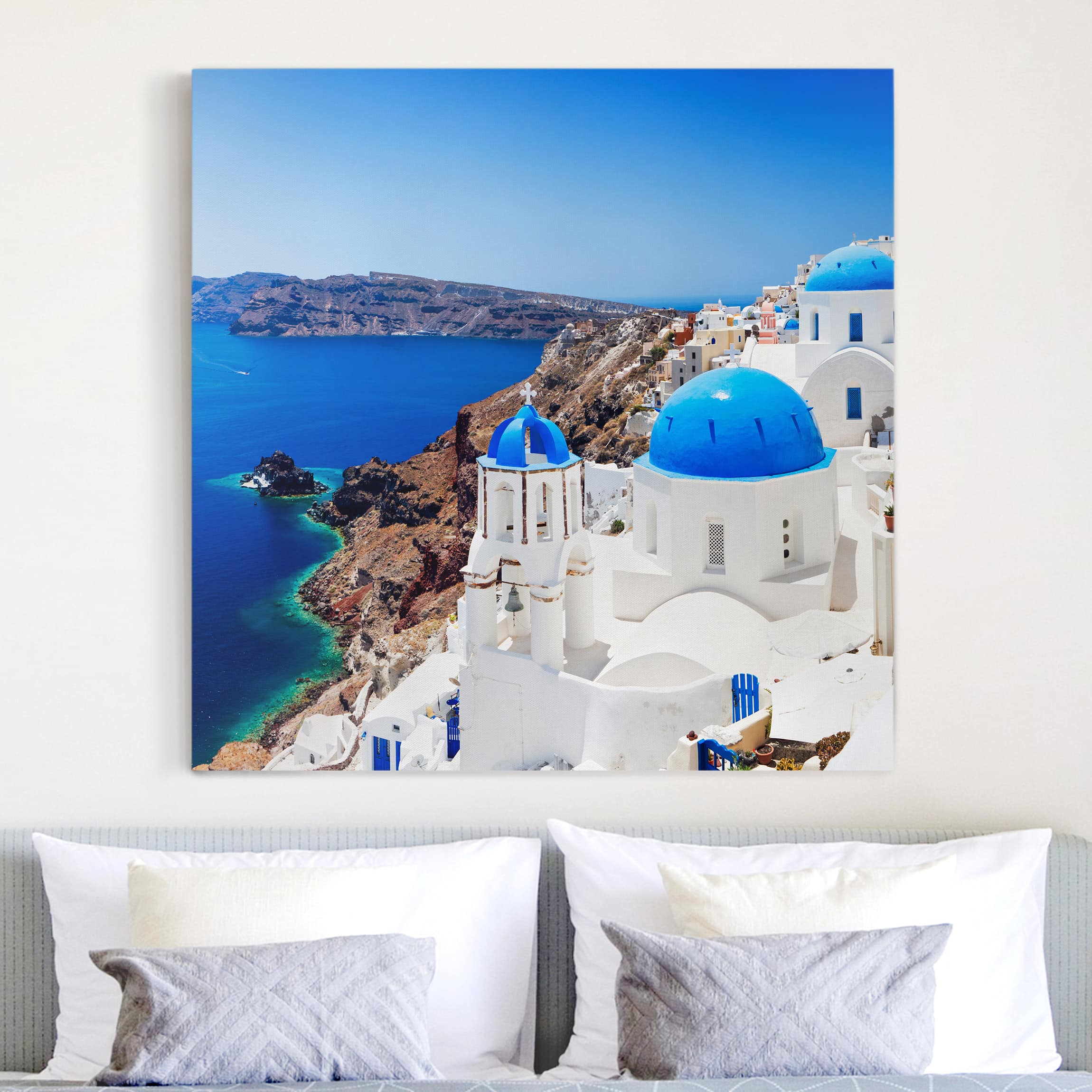 Leinwandbild - Quadrat View Over Santorini