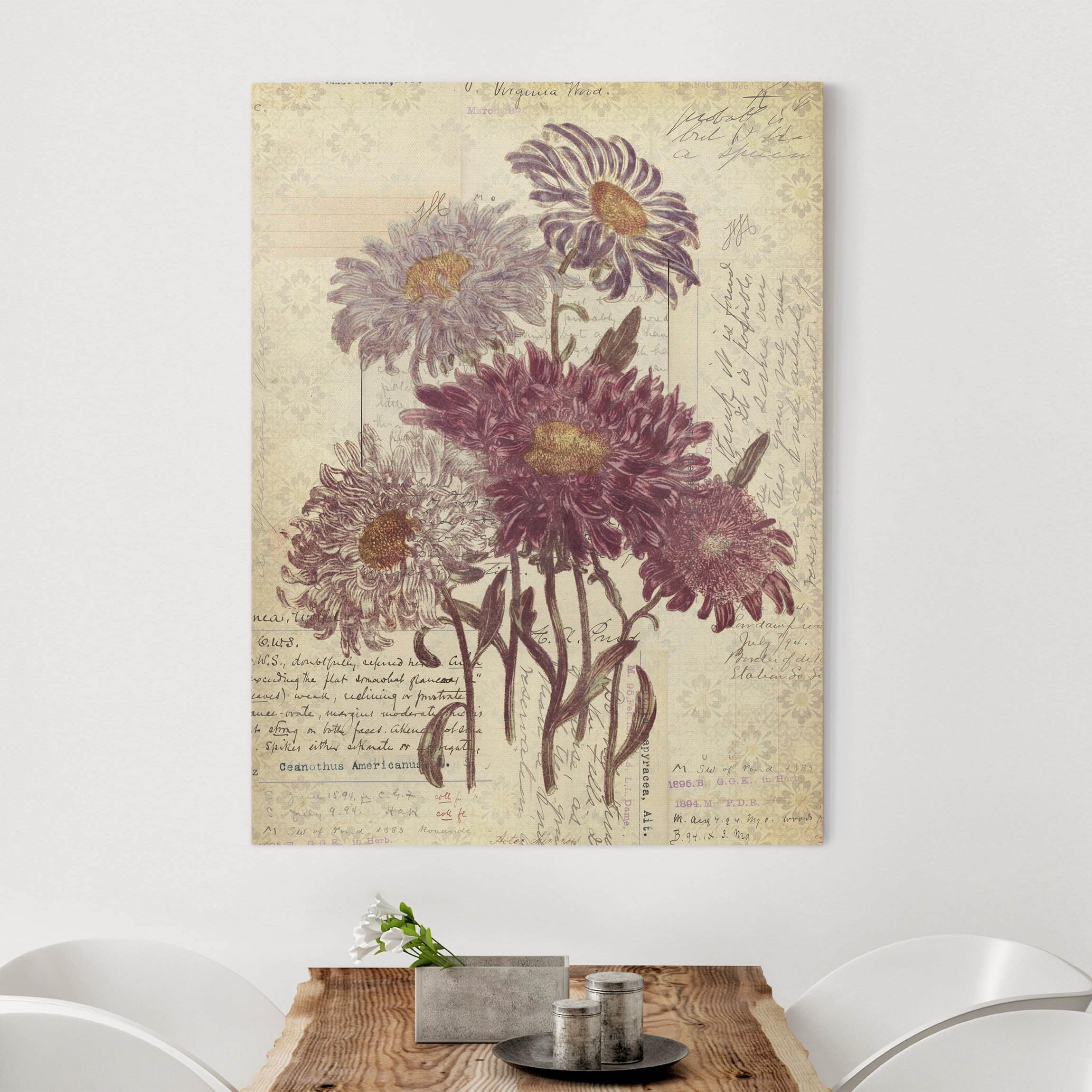Leinwandbild Blumen Vintage Blumen mit Handschrift