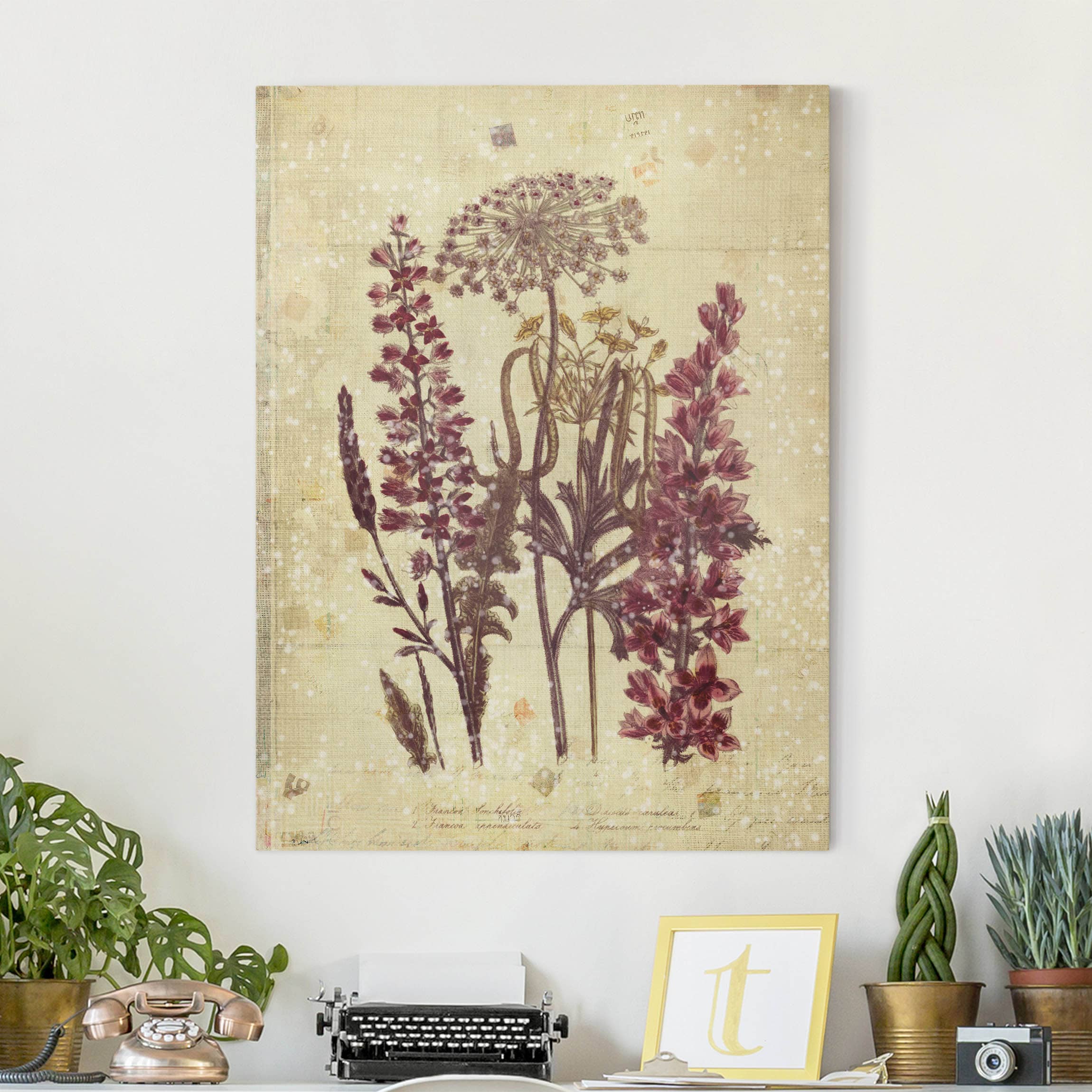 Leinwandbild Blumen Vintage Leinenoptik Blumen