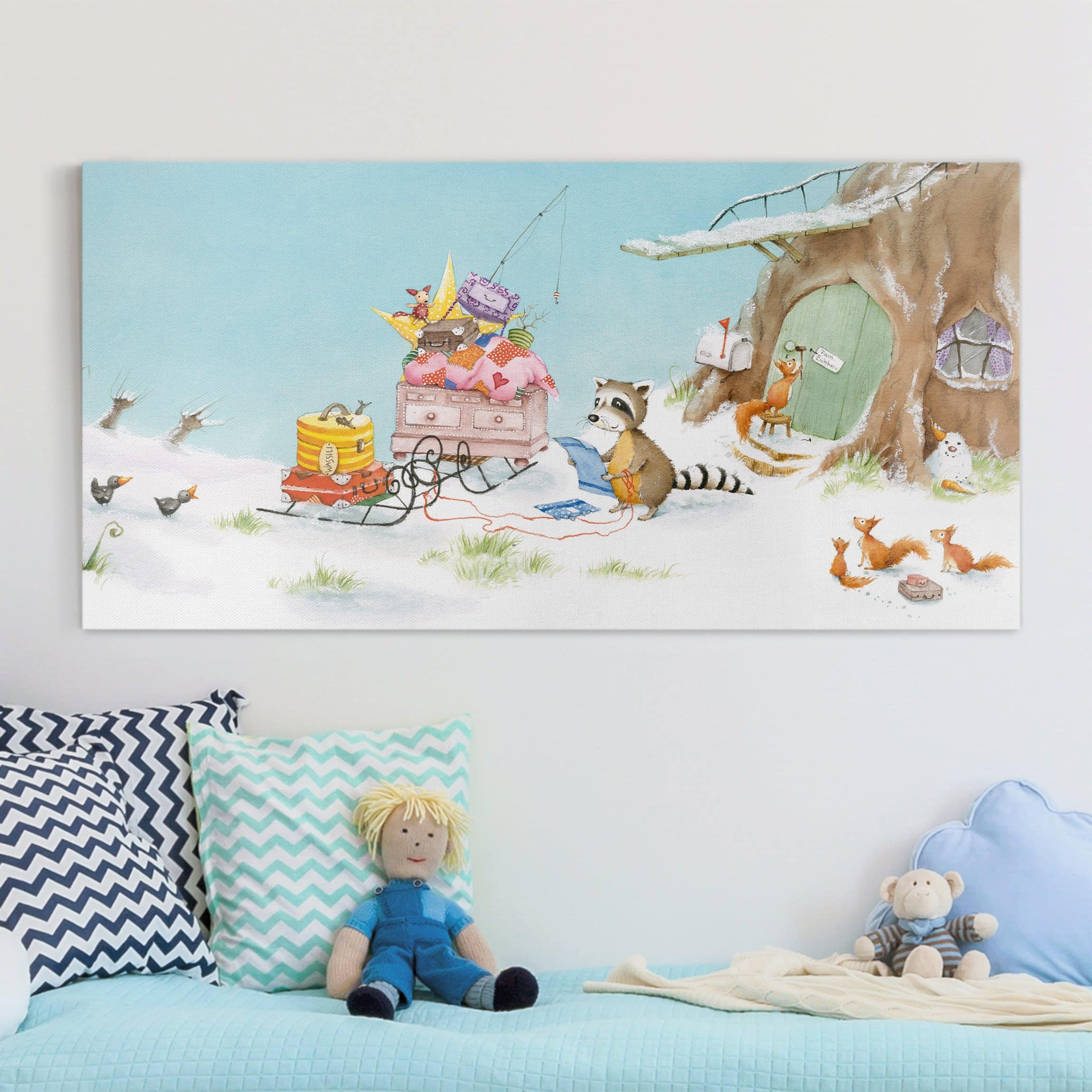 Leinwandbild Kinderzimmer Wassili Waschbär - Wassili zieht um